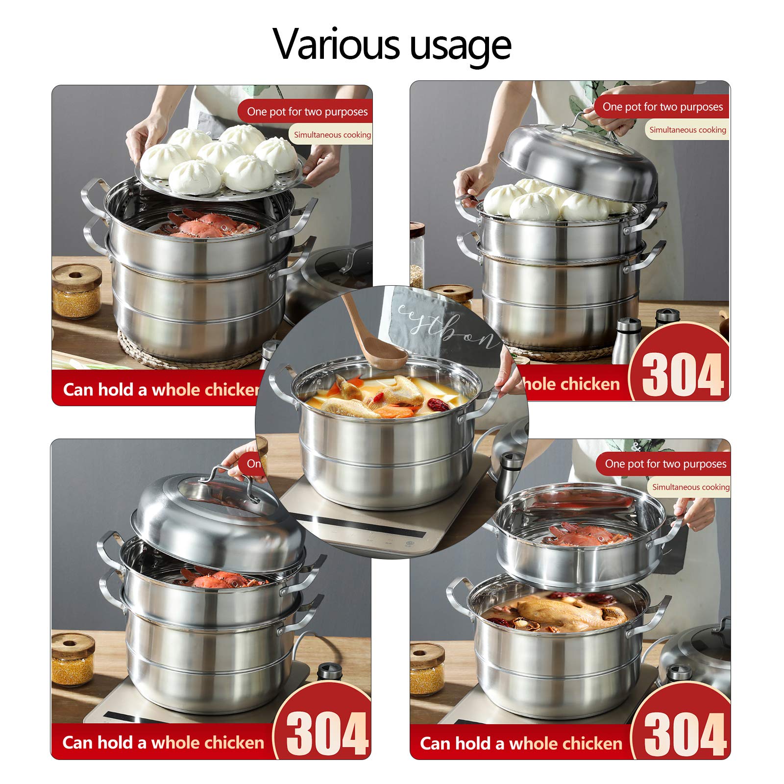 Gdrasuya10 5-Layer Stainless Steel Steamer Pot for Meat, Vegetables & Seafood – Durable Kitchen Cookware for Healthy Cooking, Meal Prep & Large Family Dinners