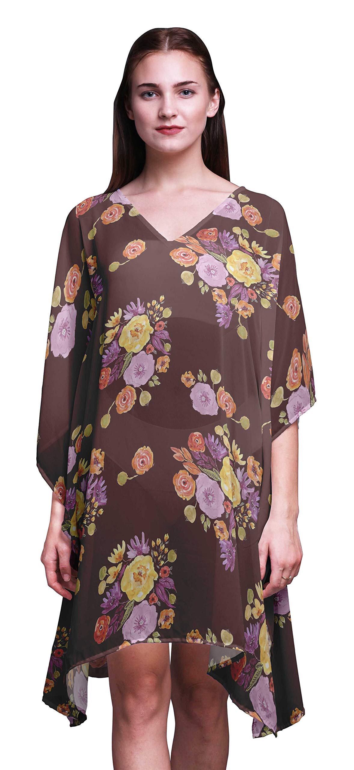 Bimba Women's Short Caftan Midi Dress - Beach Cover Up, Swimwear Cover Up, Summer Boho Kaftan Dress for Pool, Vacation & Resort Wear