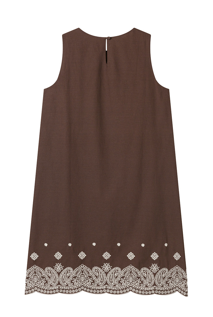 Gorgie Embroidered Dress in Chocolate Brown - Elegant Floral Embroidery Summer Dress for Women, Perfect for Weddings, Parties & Date Nights