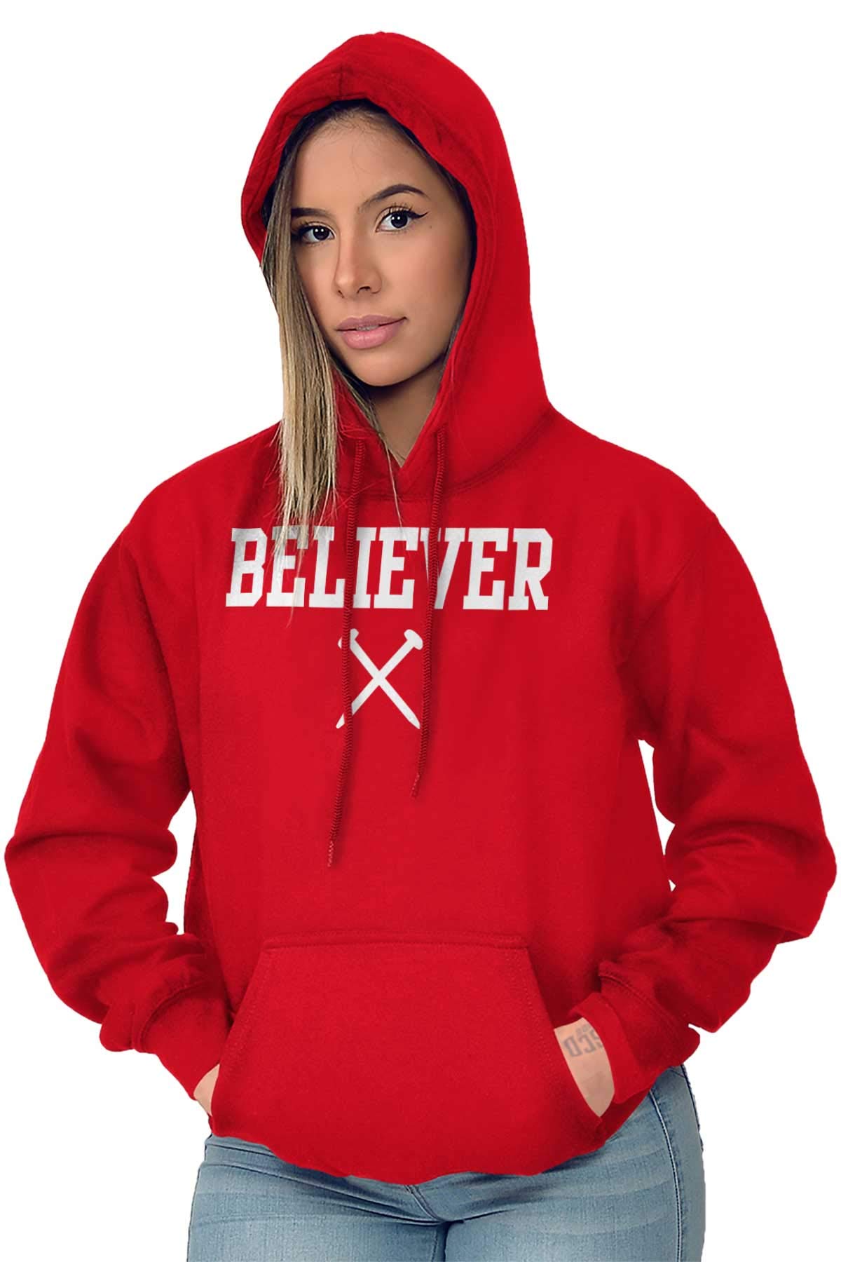 Classic Teaze Believer Nails Cross Christian Hoodie Sweatshirt for Women & Men - Religious Apparel for Church, Bible Study & Everyday Faith Wear