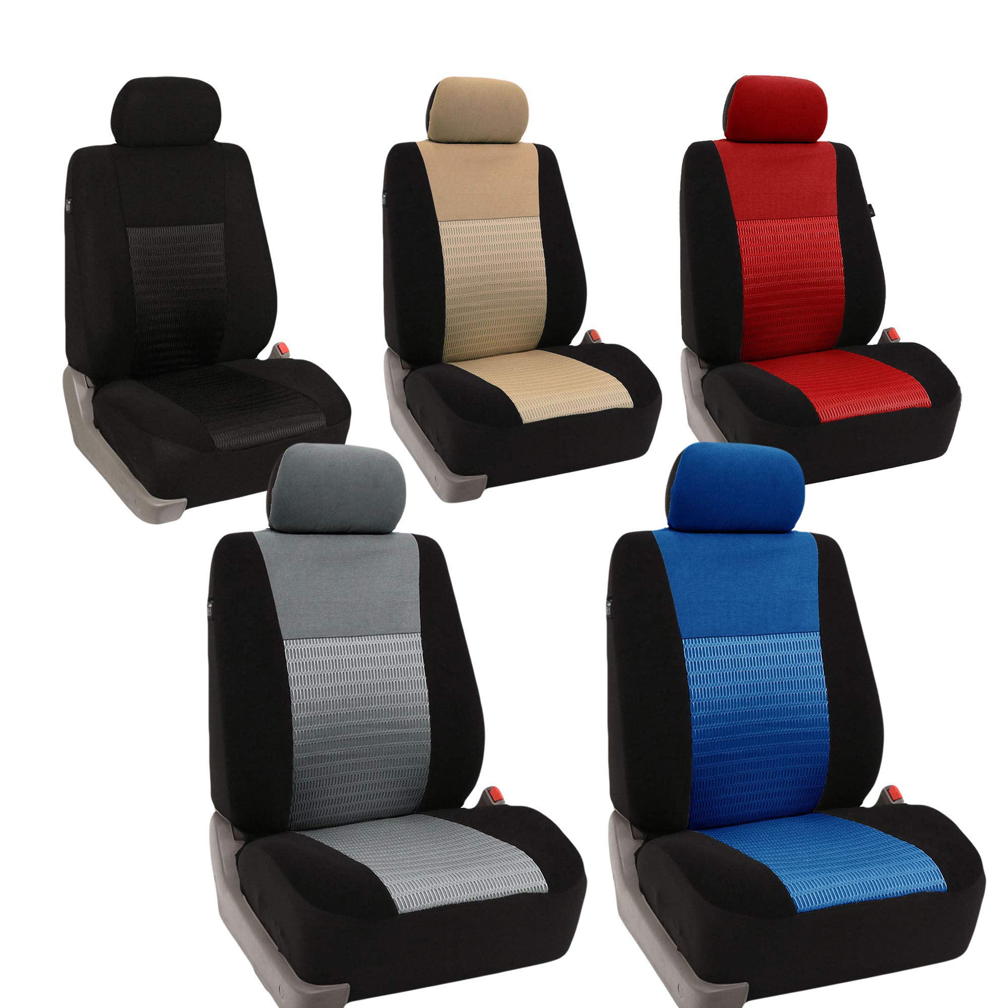 FH Group Trendy Elegance Front Set Car Seat Covers - Universal Fit Airbag Compatible Black Seat Protectors for Cars, Trucks & SUVs | Perfect for Daily Commute, Road Trips & Family Travel