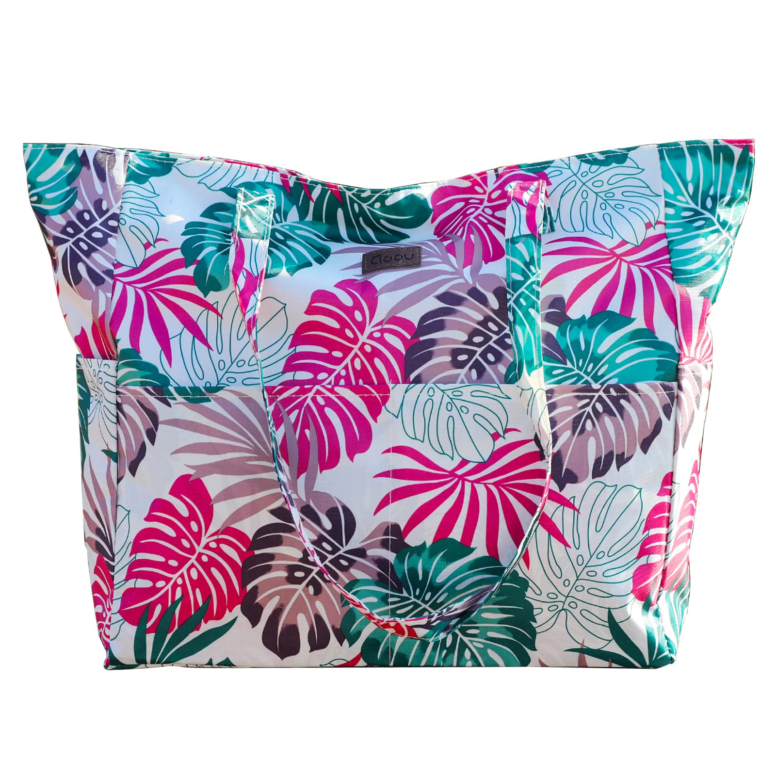Waterproof Large Canvas Straw Beach Tote Bag for Women - Travel Pool Shoulder Handbag - Perfect for Beach Vacations, Swimming Pools & Summer Outings