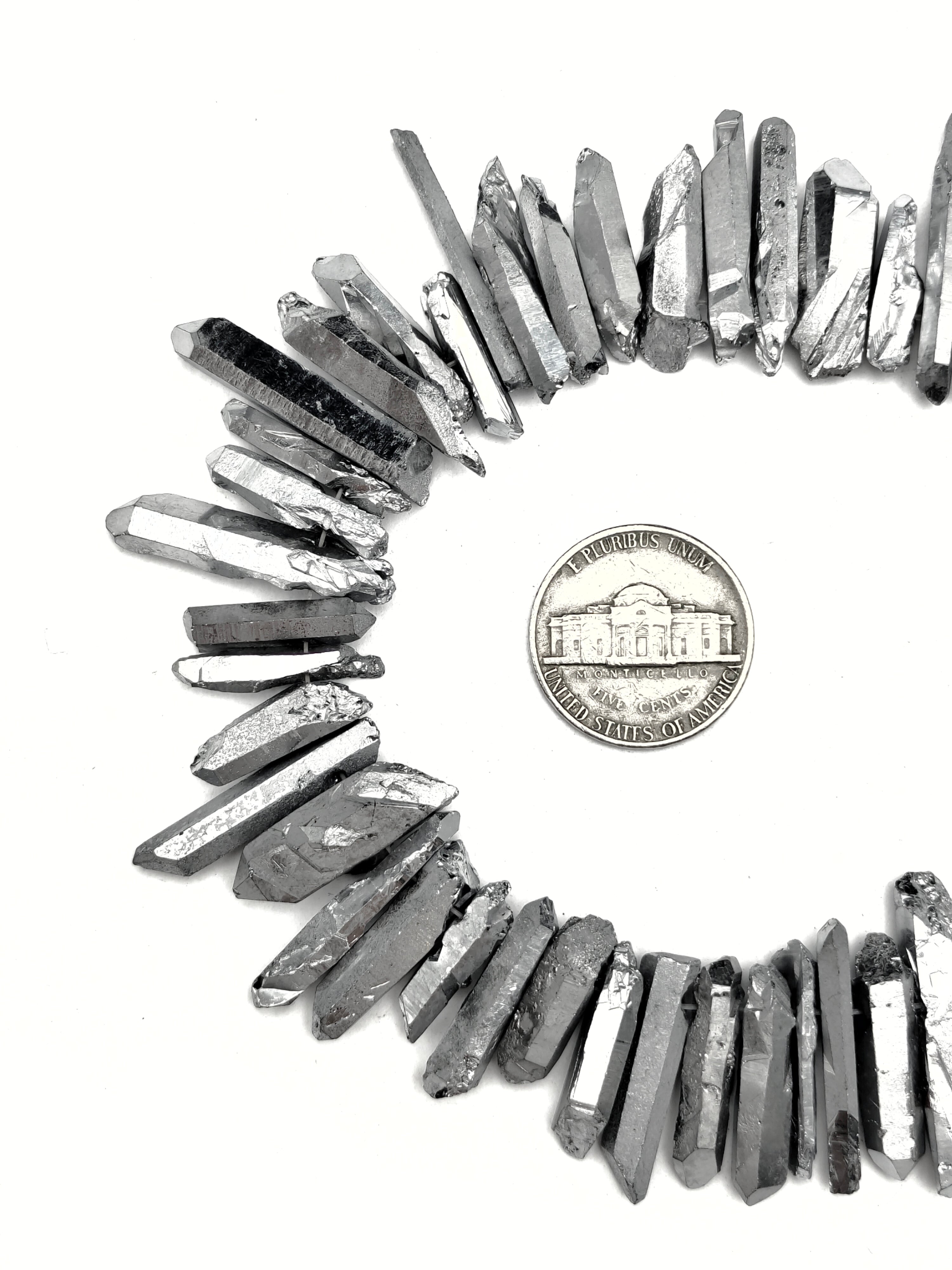 Metallic Silver Coated Quartz Beads - 16 Inch 30mm Drill Point Beads for Jewelry Making (15.5 Strand) - Perfect for Necklaces, Bracelets & DIY Craft Projects