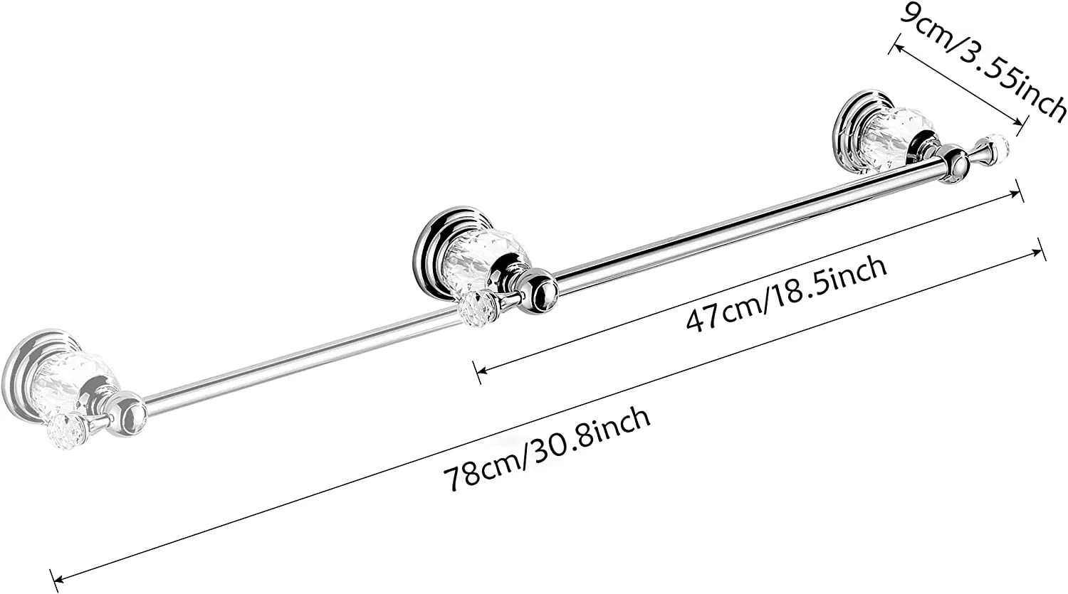 24 Inch Chrome Towel Bar - Adjustable Crystal Bathroom Towel Rack with Wall Mount, Modern Silver Single Towel Holder for Shower, Spa & Luxury Bathroom Decor