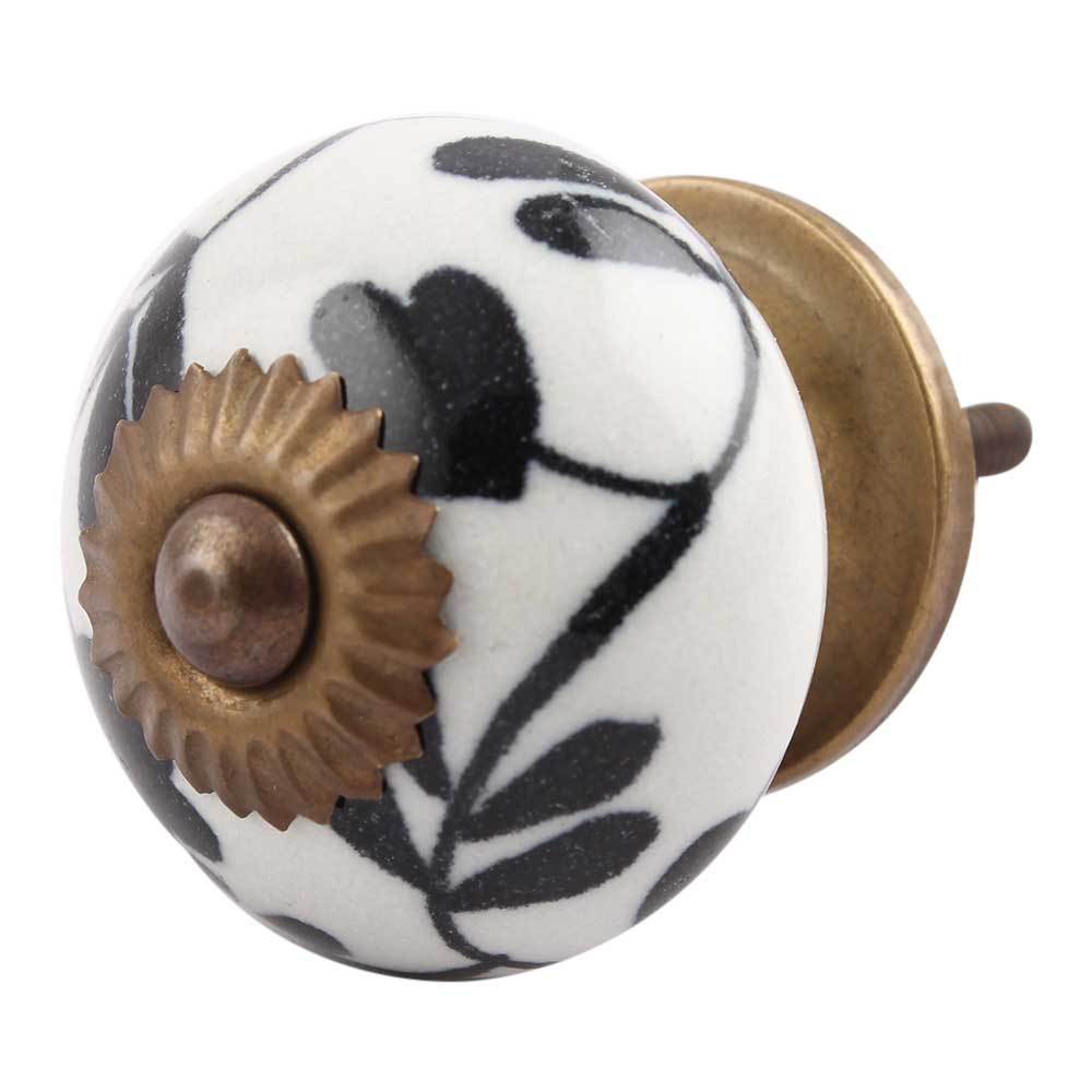 Black and White Floral Cabinet Knob - Vintage Style Drawer Pulls for Kitchen, Bathroom & Furniture - Perfect for Home Decor and DIY Upgrades