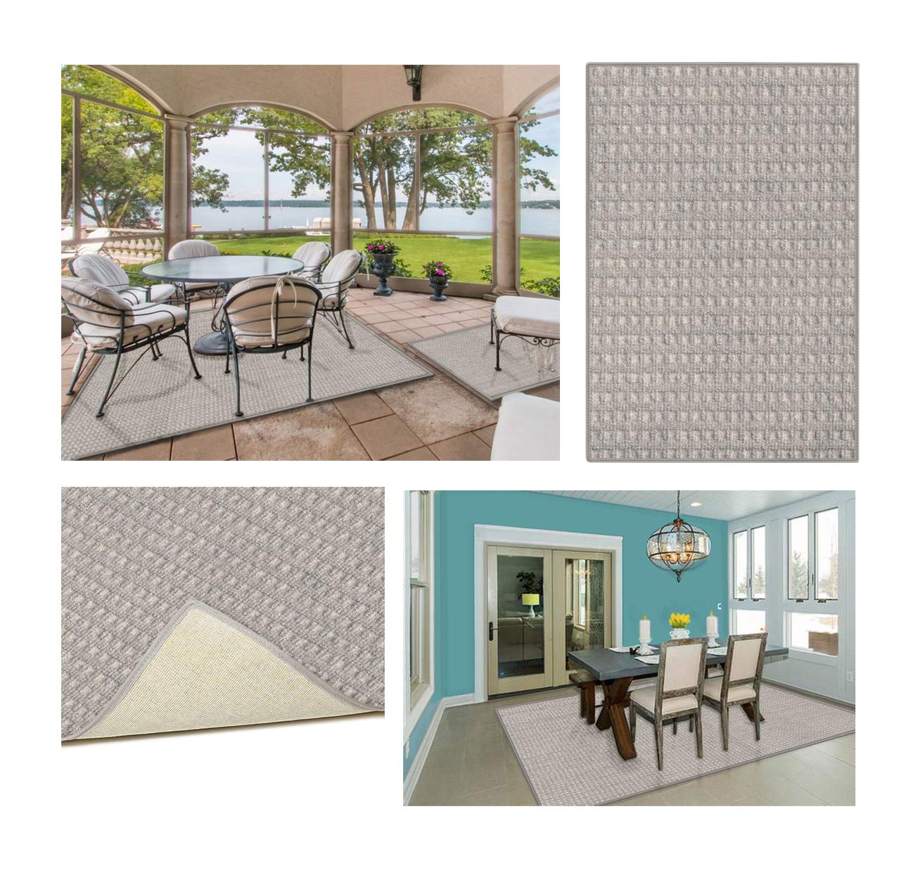 10'x14' Quartz Waffle Pattern Indoor Outdoor Eco-Friendly DuraKnit Pile & Loop Carpet Area Rug - Perfect for Living Room, Bedroom, Patio & High Traffic Areas