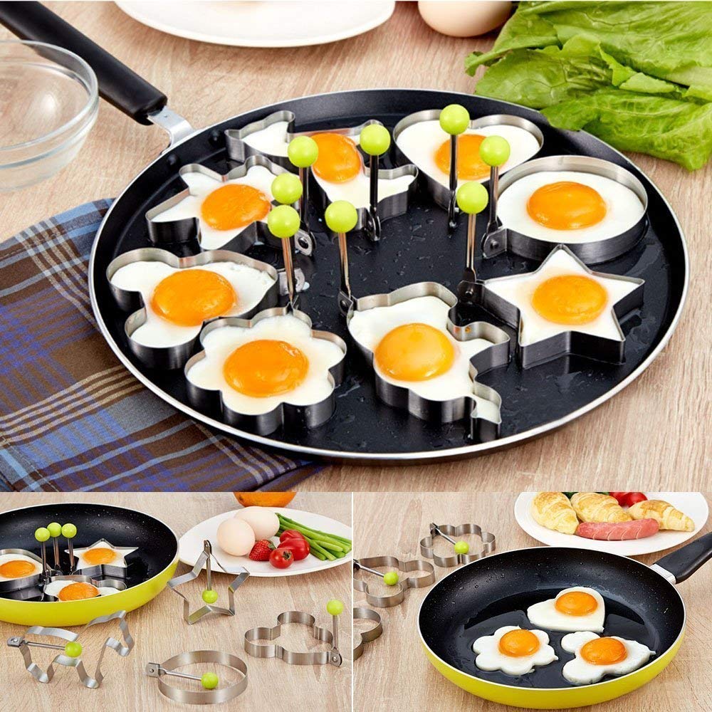 9PCS Stainless Steel Fried Egg Molds - Heart, Bird, Apple, Elephant, Horse, Flower & Star Shapes | Non-Stick Pancake & Cookie Makers for Kids | Perfect for Breakfast, Baking & Creative Cooking | Includes Gift Box & Round Griddle Cutter Accessories