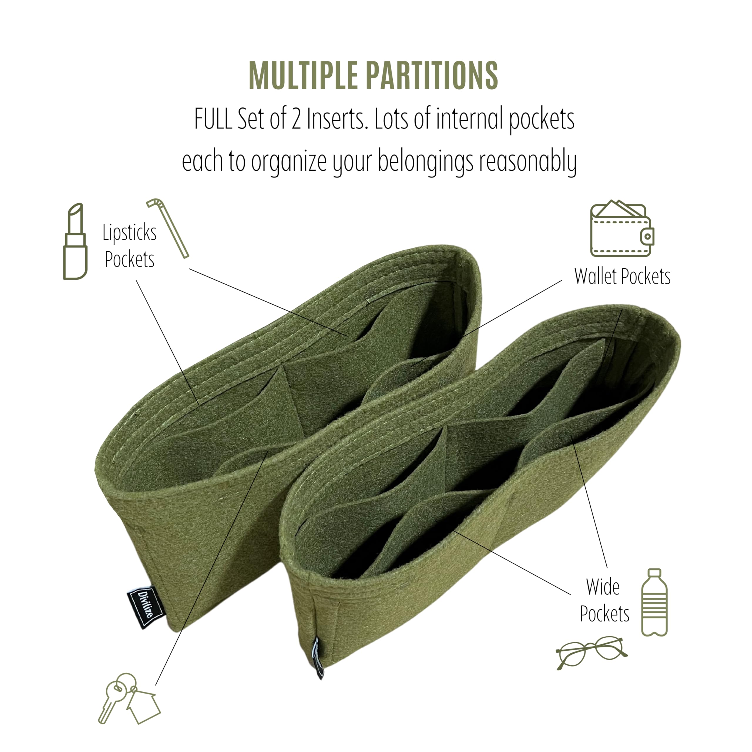 Premium Purse Organizer Insert for College Bags - Medium & Large Size Set of 2, 2mm Thick Sturdy Handmade Felt Bag Organizers (Beige) | Perfect for School, Travel & Daily Essentials Storage