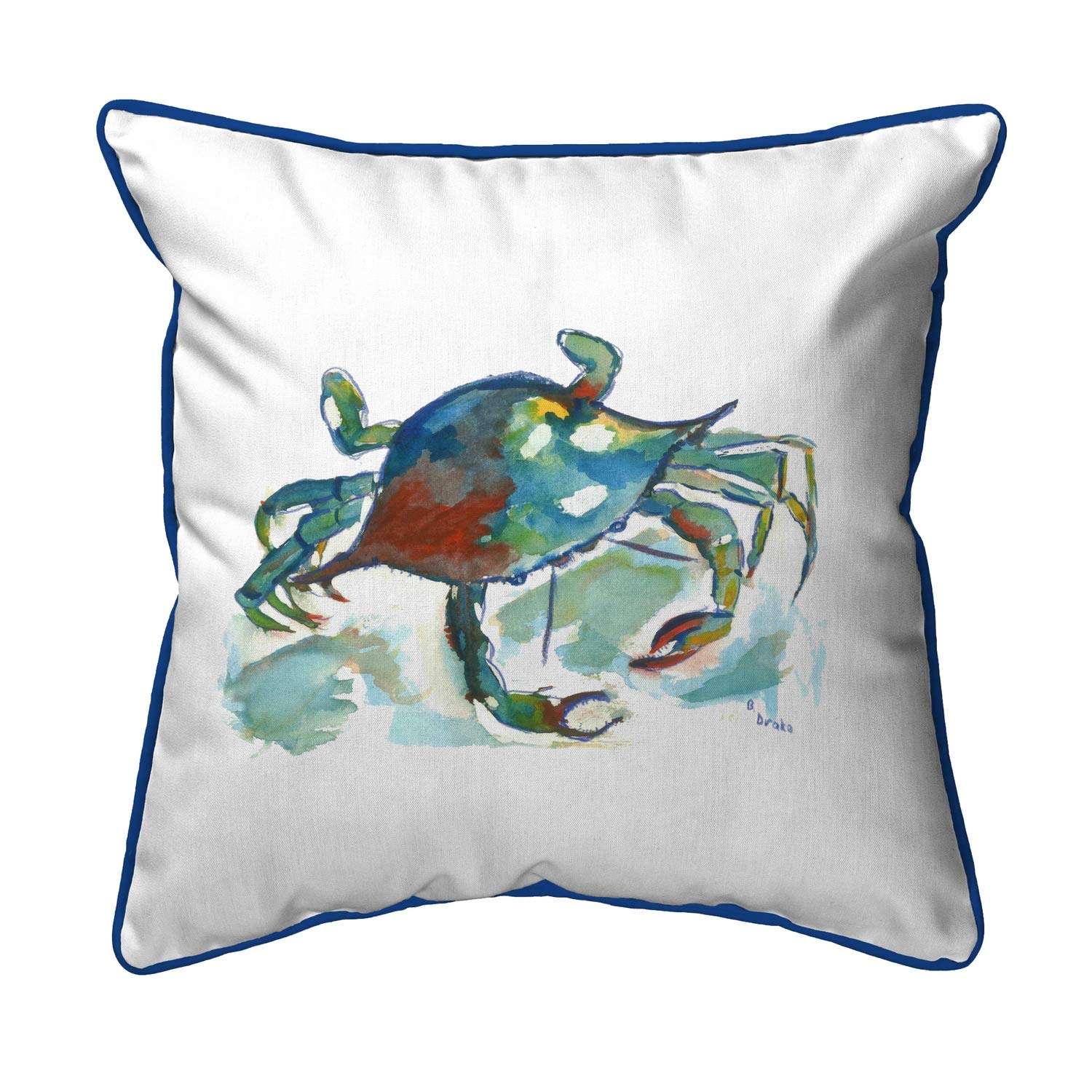 Betsy Drake Betsy's Crab Large Indoor/Outdoor Decorative Throw Pillow 18x18 - Perfect for Patio, Living Room & Beach House Decor