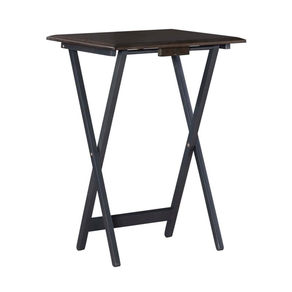 Linon Morris Folding Wood 5-Piece Tray Table Set with Stand - Brown Wooden Nesting Tables for Living Room, Bedroom & Outdoor Use