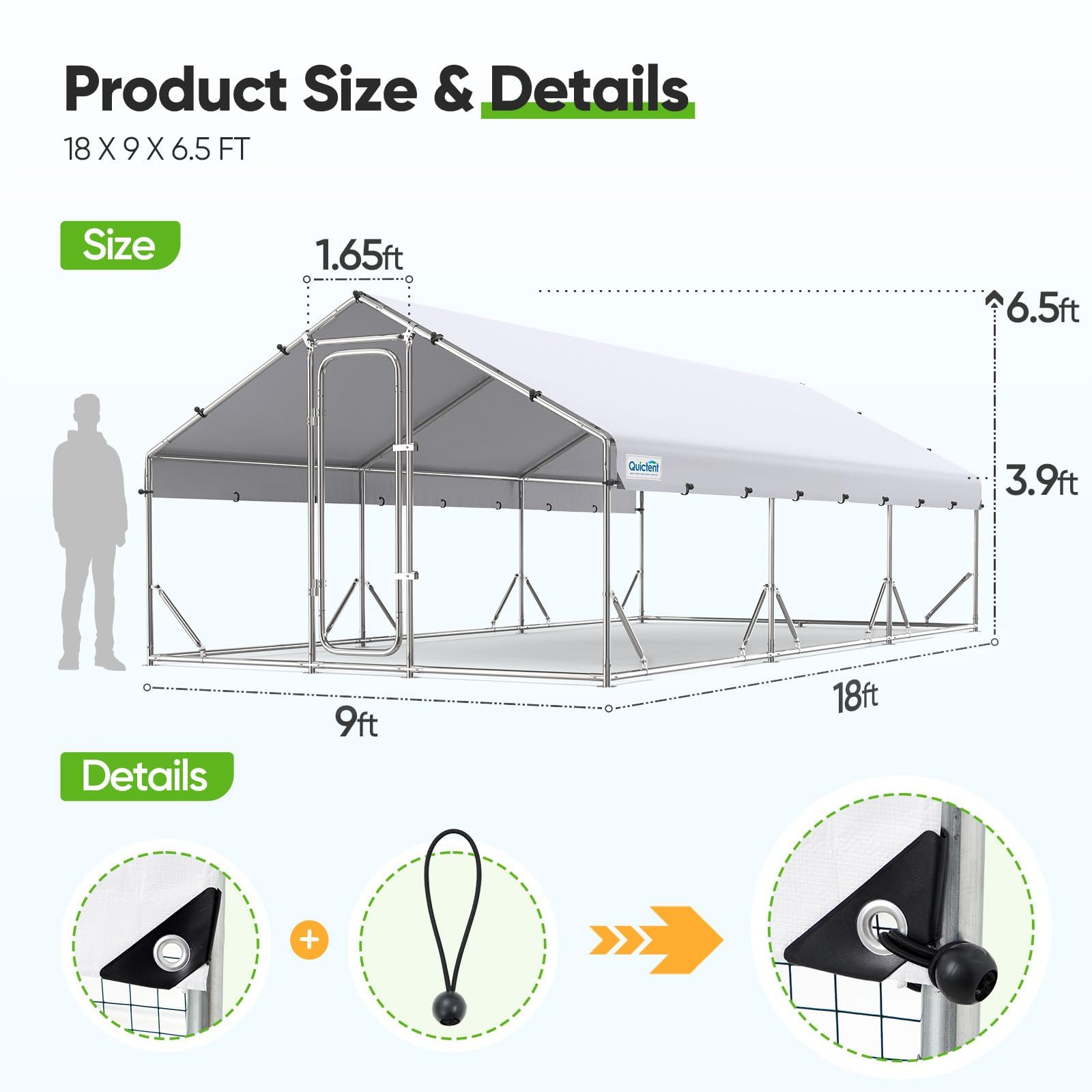 Quictent 18x9x6.6FT Large Walk-in Metal Chicken Coop with Galvanized Hardware Cloth & Waterproof Roof - Outdoor Poultry Cage for 30+ Chickens, Ducks, Hens - Perfect for Backyard Farms, Homesteads & Rural Yards - Durable Shelter for Egg Laying, Roosting & Free-Range Protection