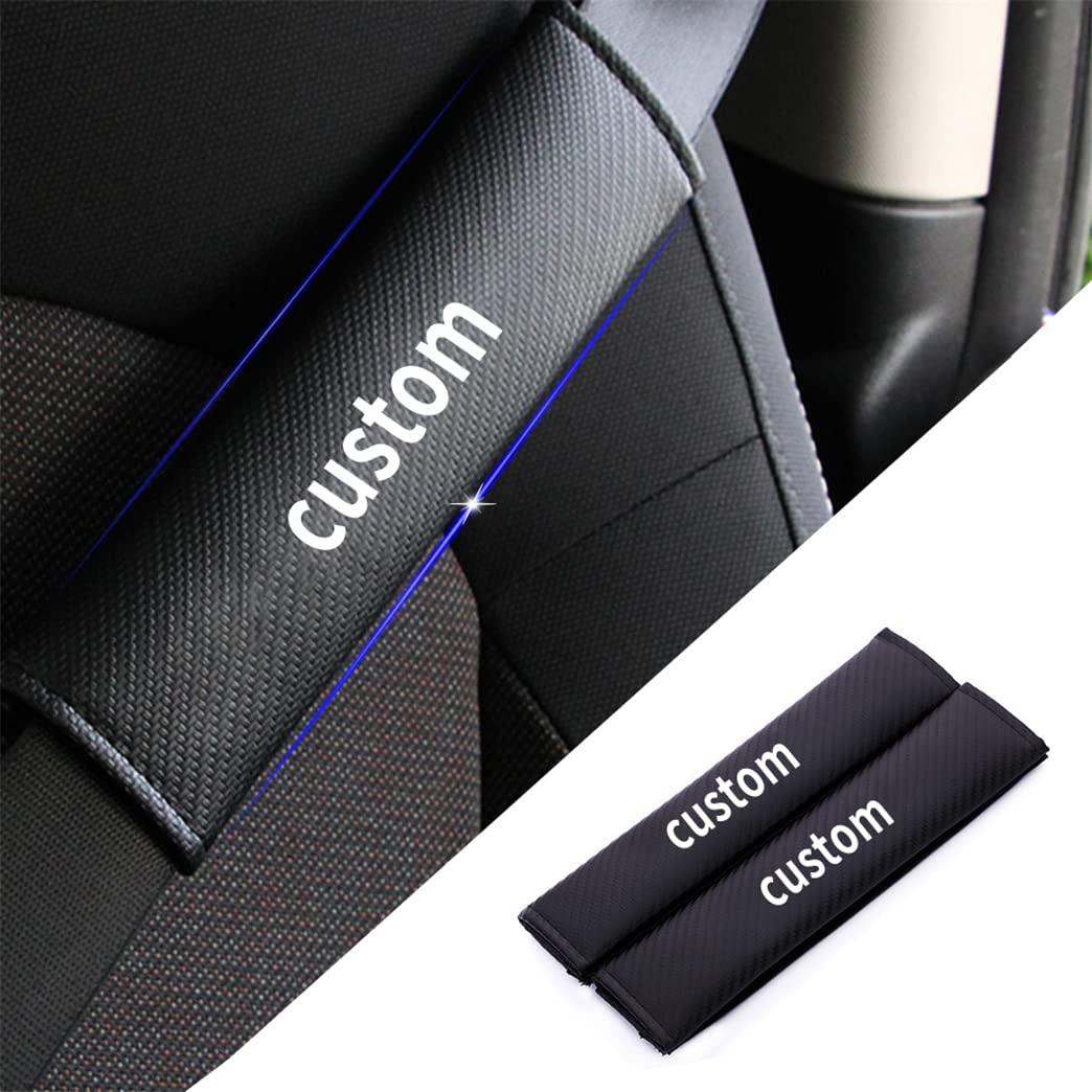 Custom Seat Belt Covers - Universal Shoulder Pads & Neck Protector Cushions (2PCS) - Carbon Fiber PU Leather for Sedan, Hatchback, Wagon, Pickup, SUV, Van - Comfortable Driving & Long Trip Protection