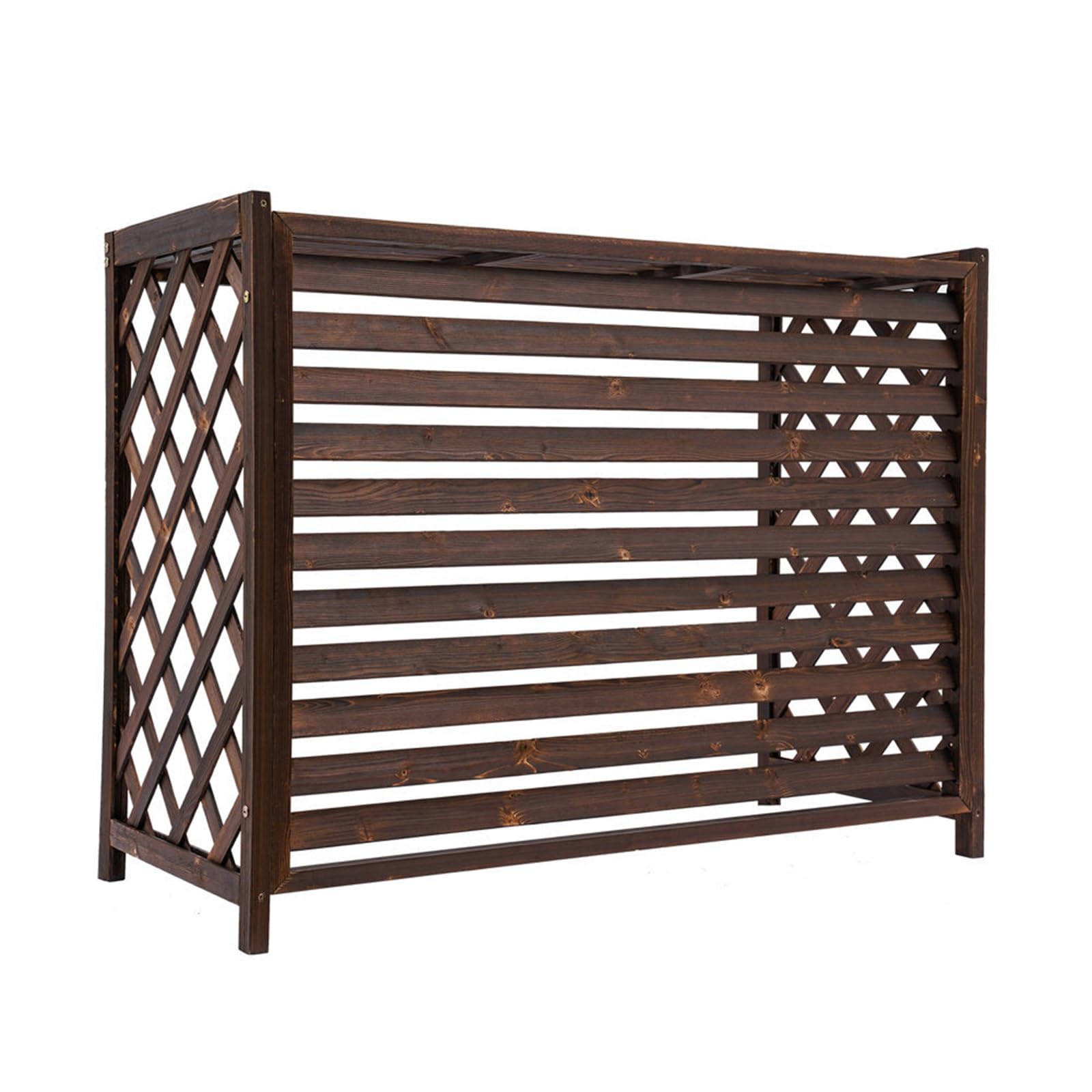 Solid Wood Outdoor AC Cover with Louvered Design - 45.3x21.2x37.4 Inch Air Conditioner Fence & Flower Shelf - Durable Protection for Outside Units - Perfect for Garden Decoration & AC Unit Storage