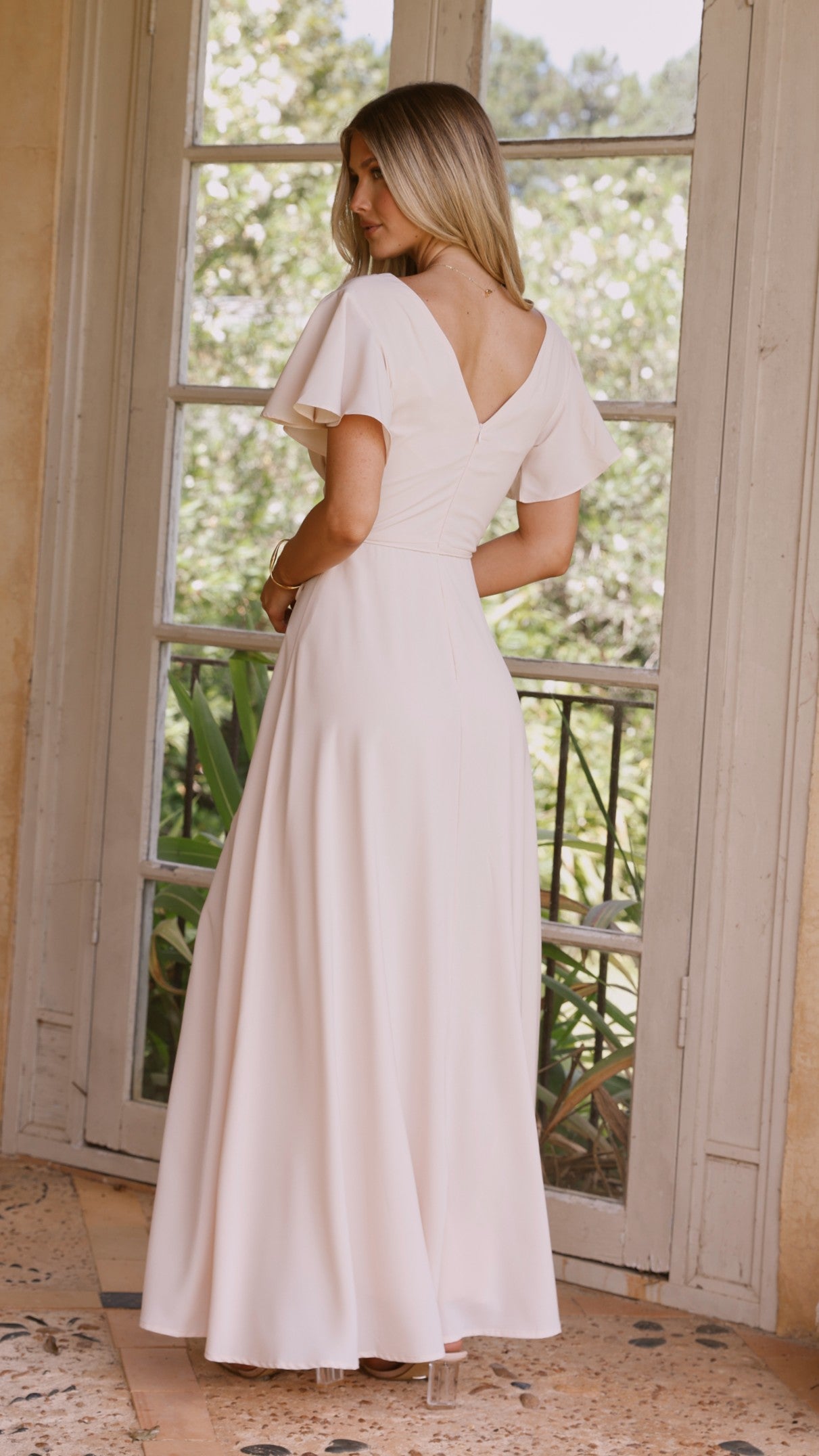 Charlize Maxi Dress for Women - Elegant Ivory Long Flowy Dress for Summer, Beach, Wedding & Special Occasions