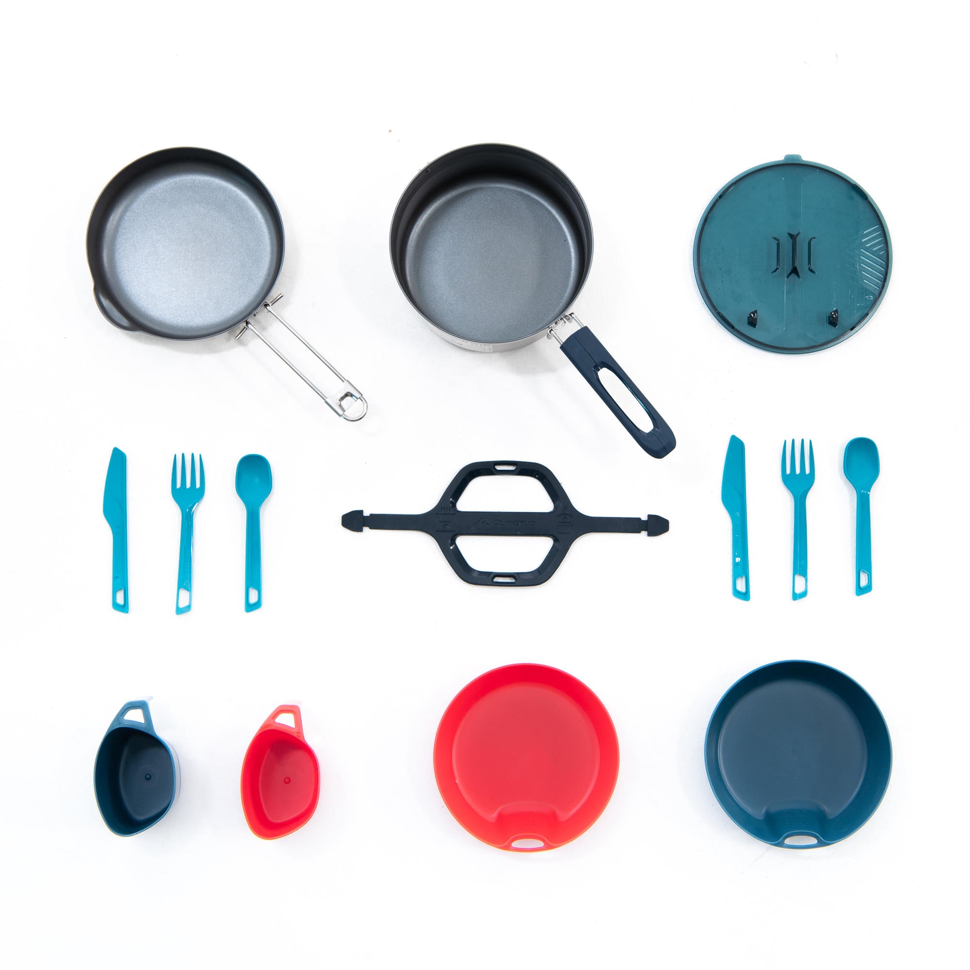 Quechua 500 15-Piece Stainless Steel Non-Stick Camping Cookware Set for 2 People - Lightweight Outdoor Cooking Kit for Hiking, Backpacking & Camping Trips