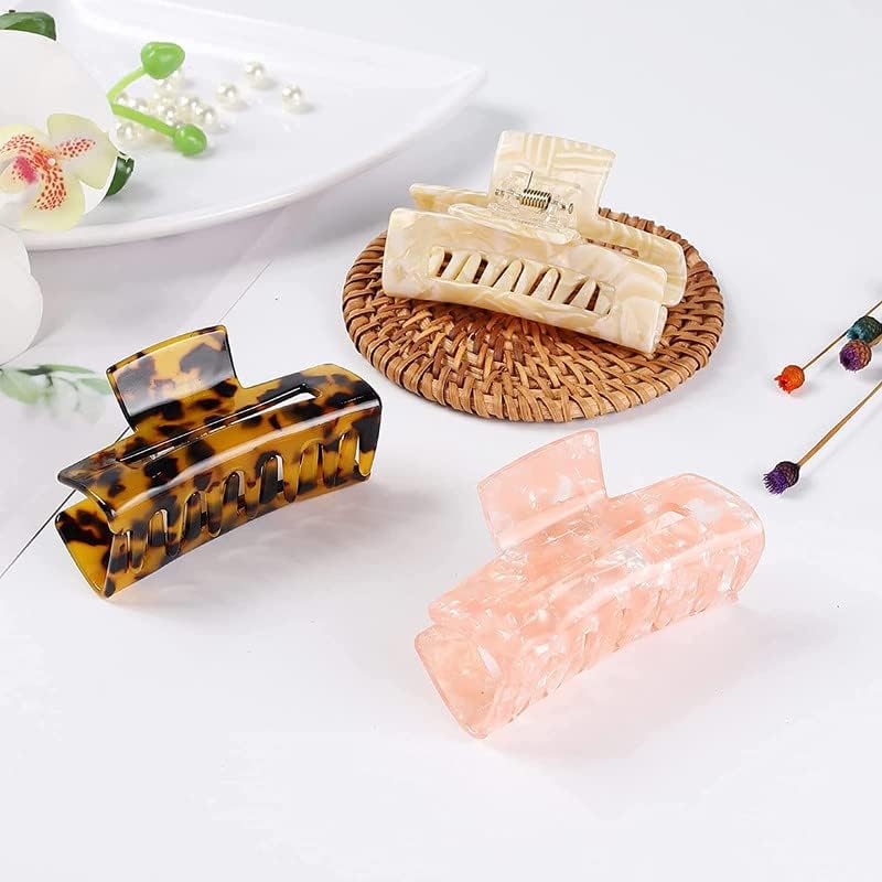 KENDRICK Large Butterfly Hair Claw Clips for Women & Girls - 3 Pack Jelly Hair Clips for Long Thick Hair - Rectangle Hair Accessories for Ponytails, Buns & Updos