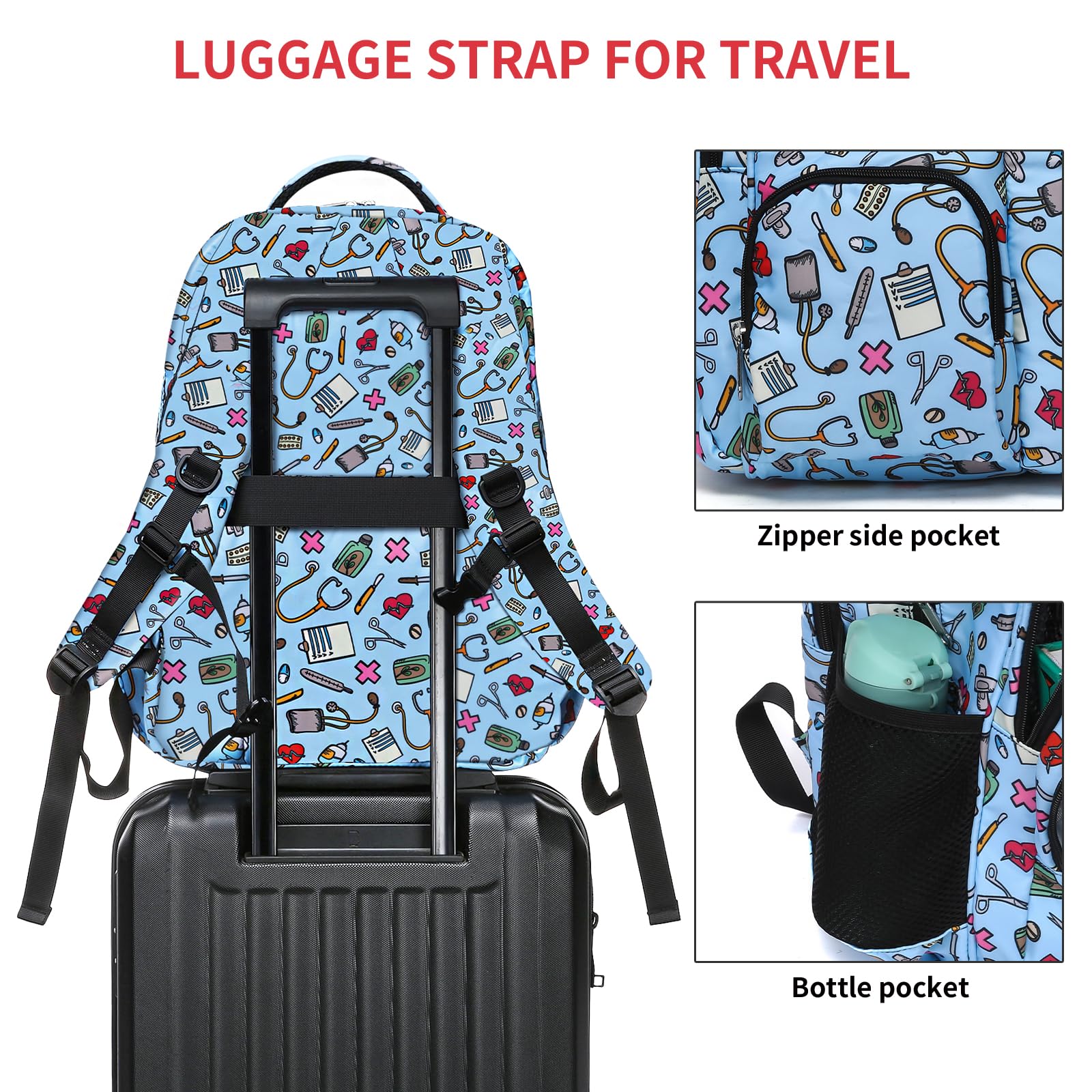 Gatycallaty Nurse Backpack for Women - Waterproof Laptop Backpack for Nursing Students, CNA, CMA - Hospital, College & Commuter Essentials Bag - Perfect Gift for Nurses (Blue) | Ideal for Clinical Rotations, Work & Travel