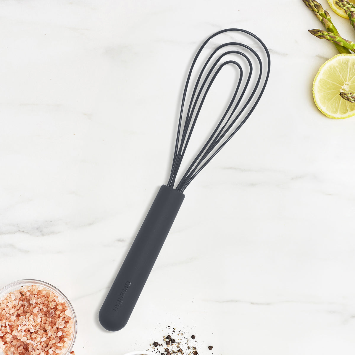 Premium Platinum Silicone Flat Whisk - Gray Kitchen Utensil for Baking, Cooking & Mixing | Perfect for Non-Stick Pans, Bowls & Delicate Ingredients