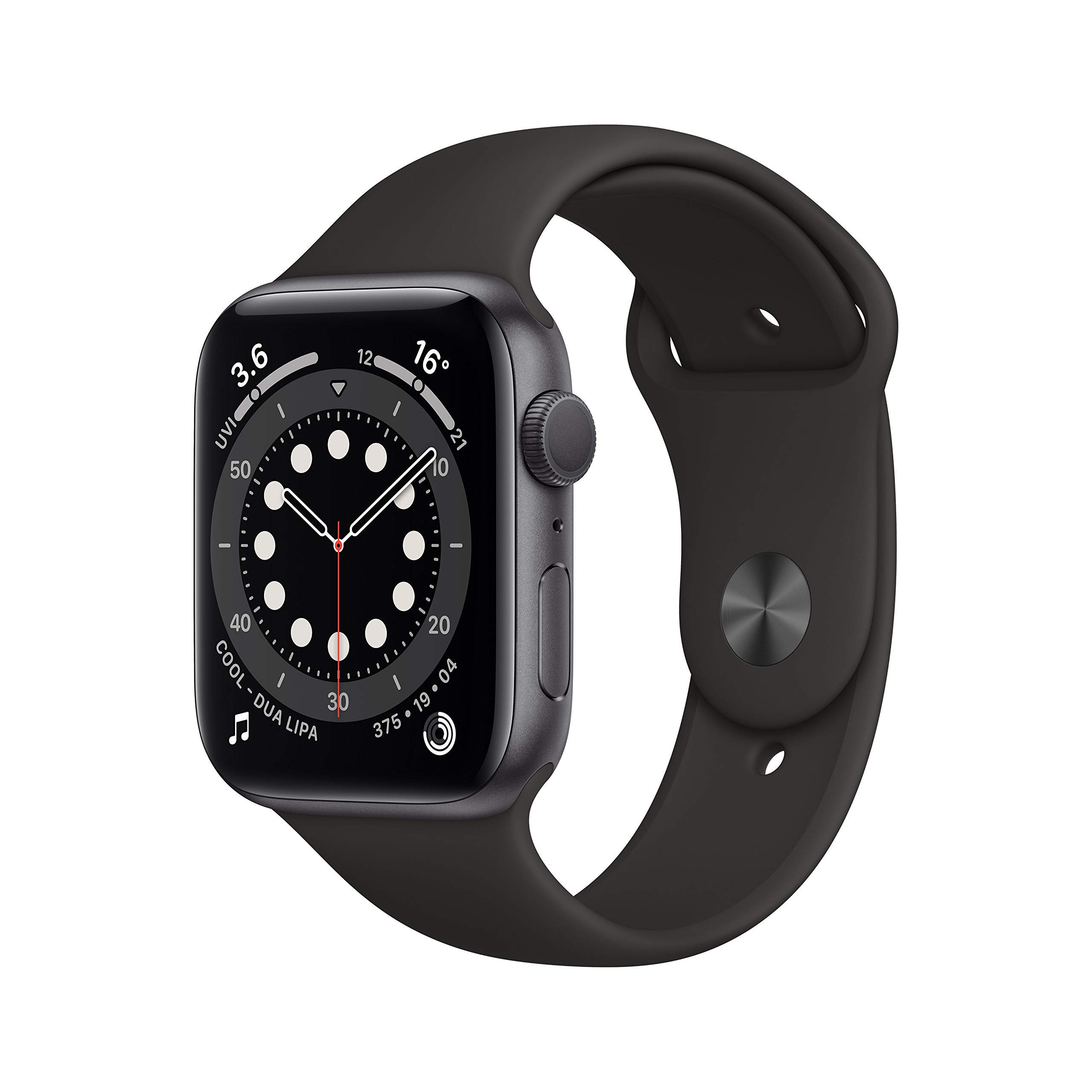 Apple Watch Series 6 GPS 44mm Space Gray Aluminum Case with Black Sport Band - Renewed Premium Smartwatch for Fitness Tracking, Heart Rate Monitoring & iPhone Connectivity