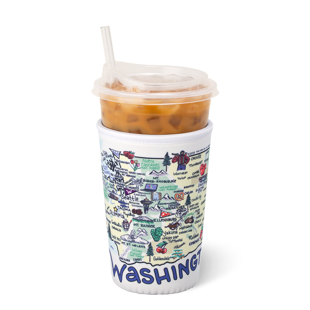 Washington Medium Iced Cup Coolie - Insulated Coffee Sleeve for 16oz Tumblers | Perfect for Iced Coffee, Bubble Tea & Cold Drinks | Keep Beverages Chilled at Work, Office or Outdoor Activities