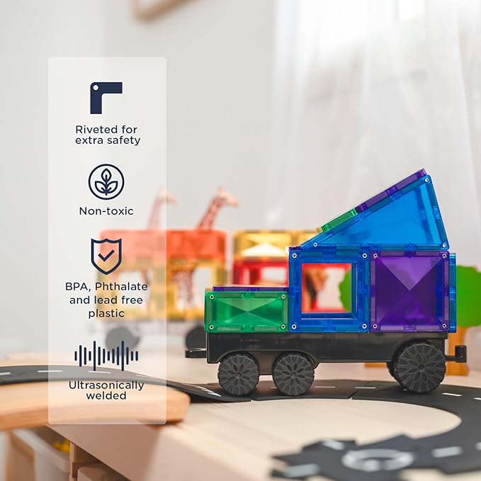 Connetix Rainbow Transport Pack - 50 Piece Magnetic Tiles Set for Kids, STEM Learning Toys, Creative Building Blocks for Toddlers & Preschoolers - Perfect for Classroom, Playroom & Birthday Gifts