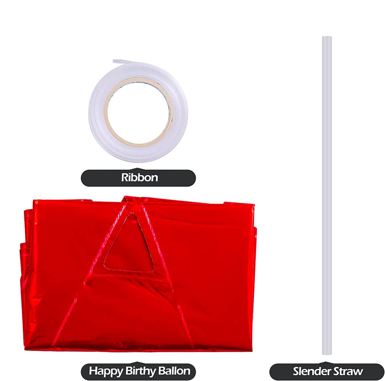 16 Inch Happy Birthday Mylar Foil Letter Balloons Banner - Reusable Eco-Friendly Party Decorations for Birthdays, Anniversaries & Celebrations (Red) | Perfect for Indoor/Outdoor Decor, Photo Backdrops & Party Supplies