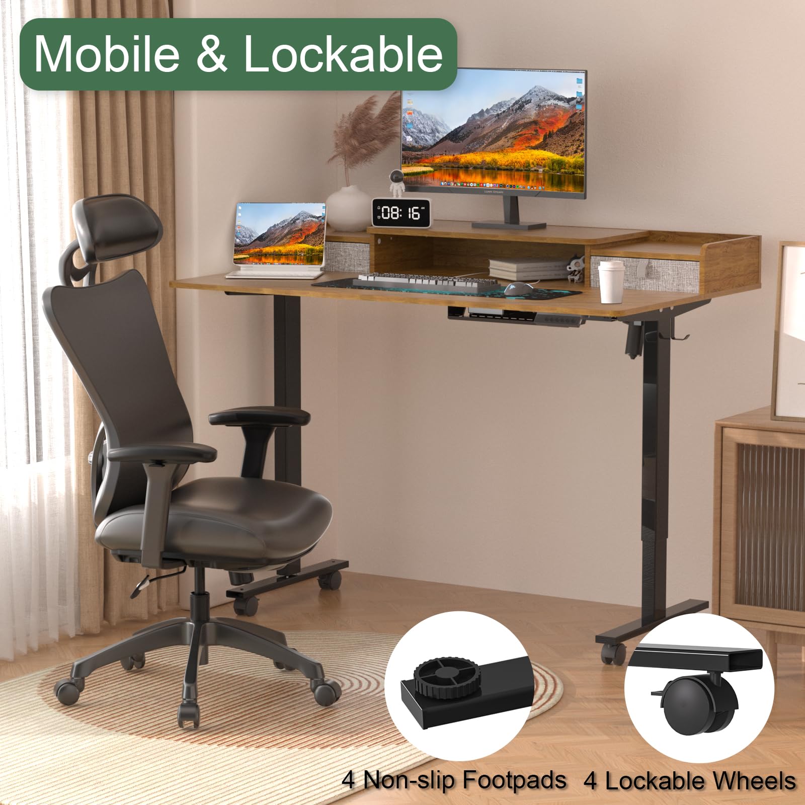 63×30 Inch Electric Standing Desk with 2 Drawers & Storage Shelf - Adjustable Height Ergonomic Workstation for Home Office - Perfect for Remote Work, Gaming & Study Setup