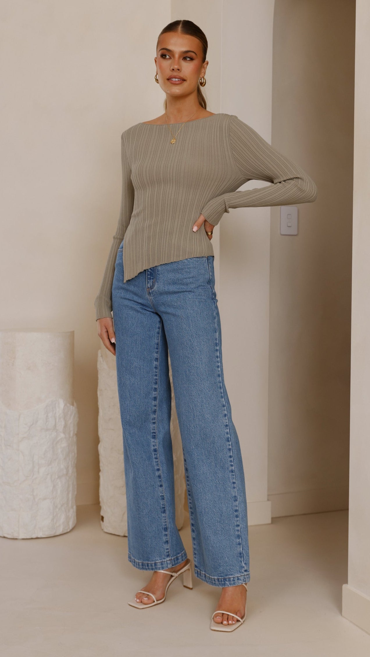 Isla Long Sleeve Top for Women - Soft Cotton Casual Shirt in Khaki - Perfect for Work, Travel & Everyday Wear