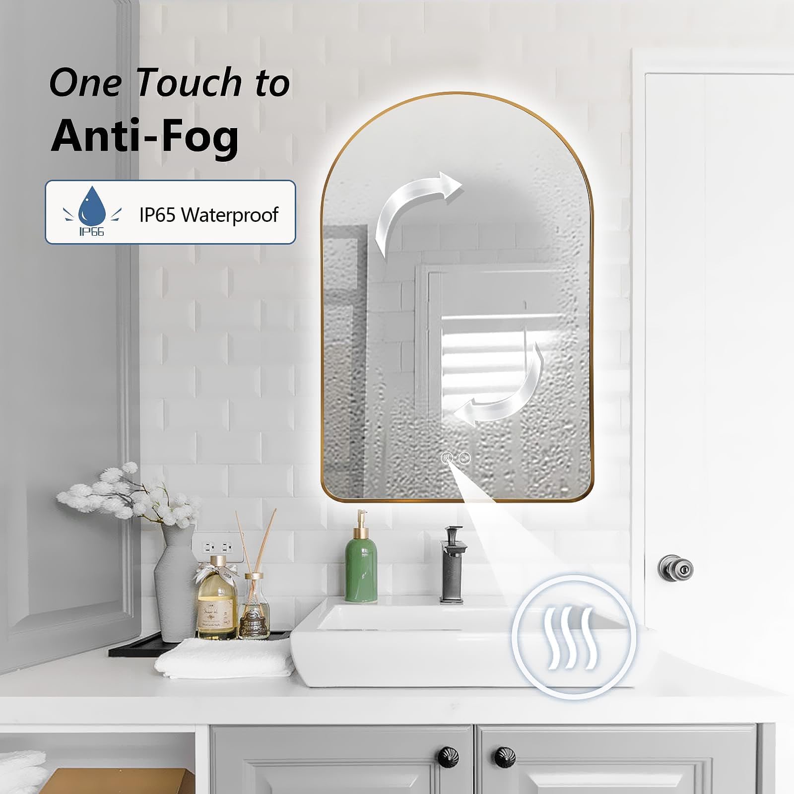 Niccy 40x24 Inch Arched LED Backlit Bathroom Mirror - Brushed Gold Framed Wall Mounted Vanity Mirror with 3 Color Temperature Settings, Shatterproof & Fog-Free Technology - Perfect for Modern Bathrooms, Dressing Rooms & Makeup Areas