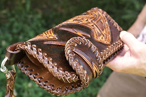Handcrafted 3D Genuine Leather Wallet for Men - Biker Style Long Wallet with Thor Hammer Design - Custom Personalized Engraved Leather Carving - Perfect for Motorcycle Enthusiasts & Gift Giving