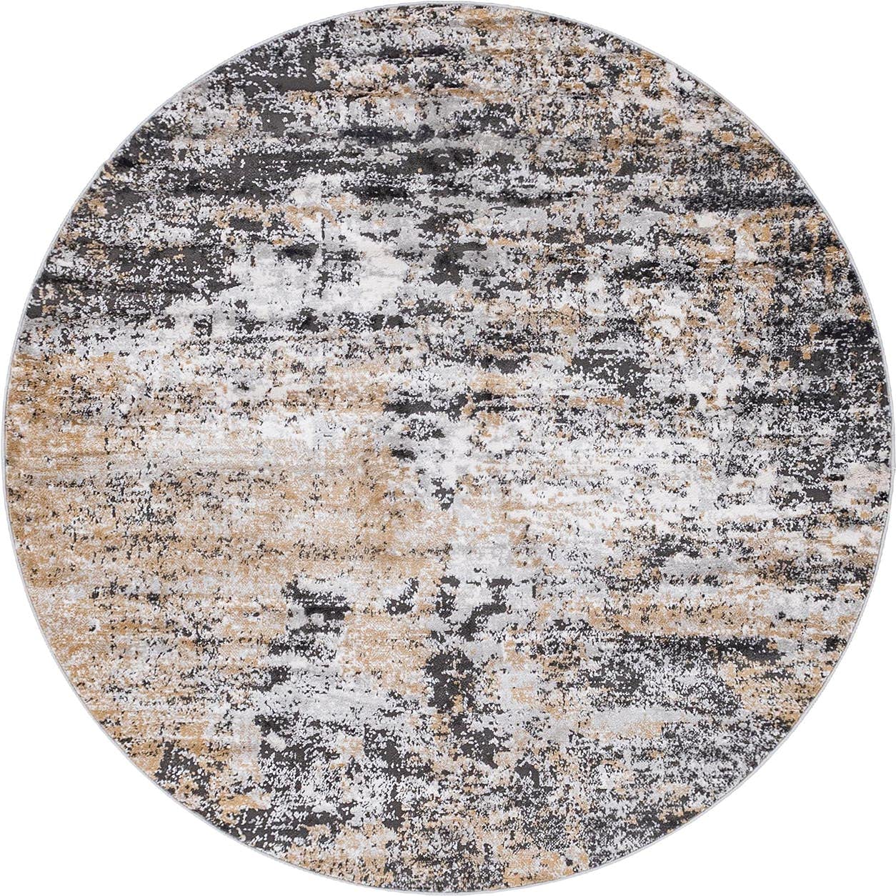 Leipzig Collection 6 Ft Round Beige Low-Pile Rug - Soft Modern Area Rug for Kitchen, Dining Room & Living Room - Easy Clean Non-Shedding Carpet for High Traffic Areas