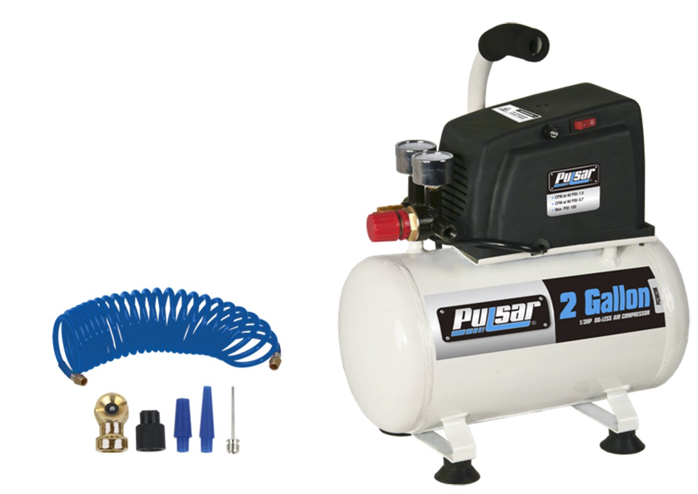Pulsar 2 Gallon Air Compressor with Accessory Kit PCE6021K - Portable Electric Air Pump for Tires, Inflatables & DIY Projects - Home, Garage & Workshop Use