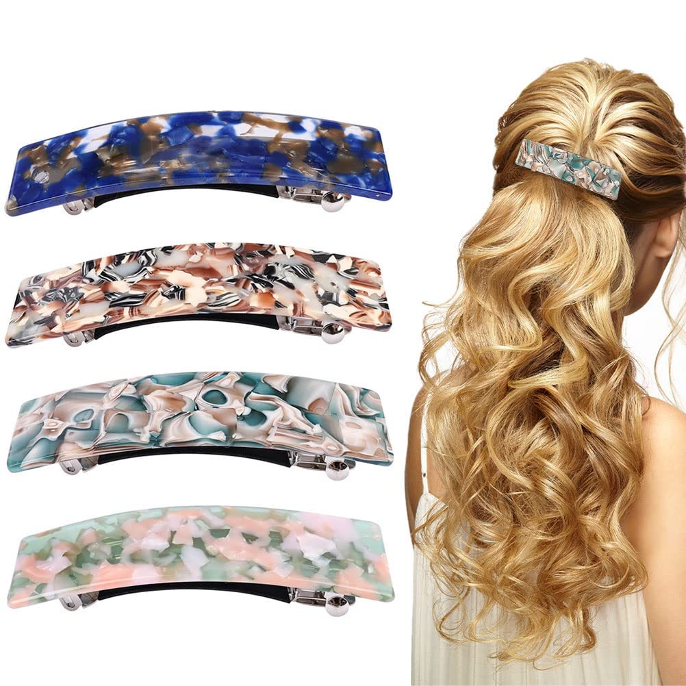 4Pcs French Style Automatic Hair Barrettes for Women - Hair Clips for Fine, Medium & Thick Hair - Perfect for Work, Weddings & Everyday Styling