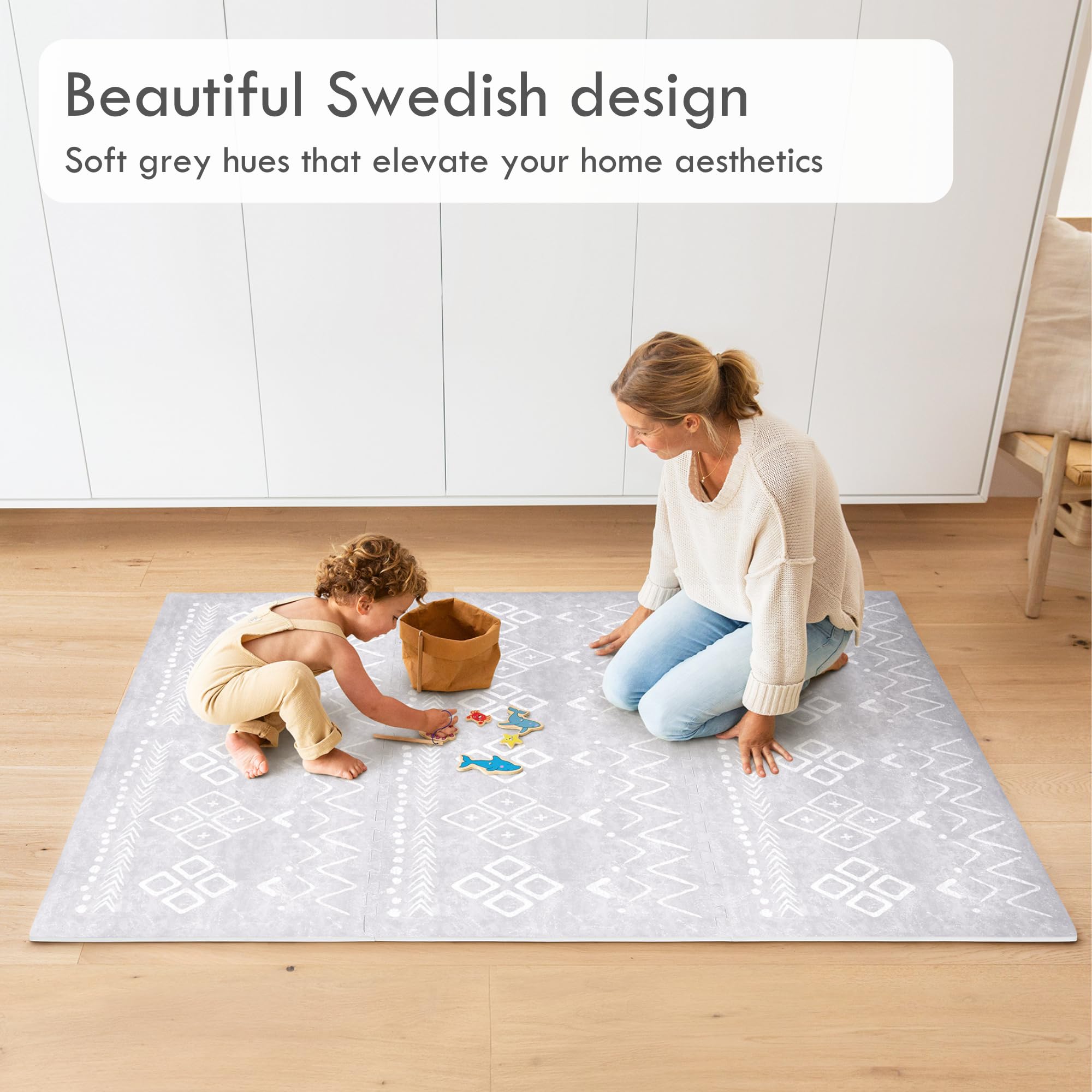 Lillefolk Baby Foam Play Mat - Non-Toxic Interlocking Tiles for Kids & Toddlers | 6x4ft Gray Soft Floor Mat for Playroom, Nursery & Tummy Time - Safe Crawling & Learning Activity Mat for Infants