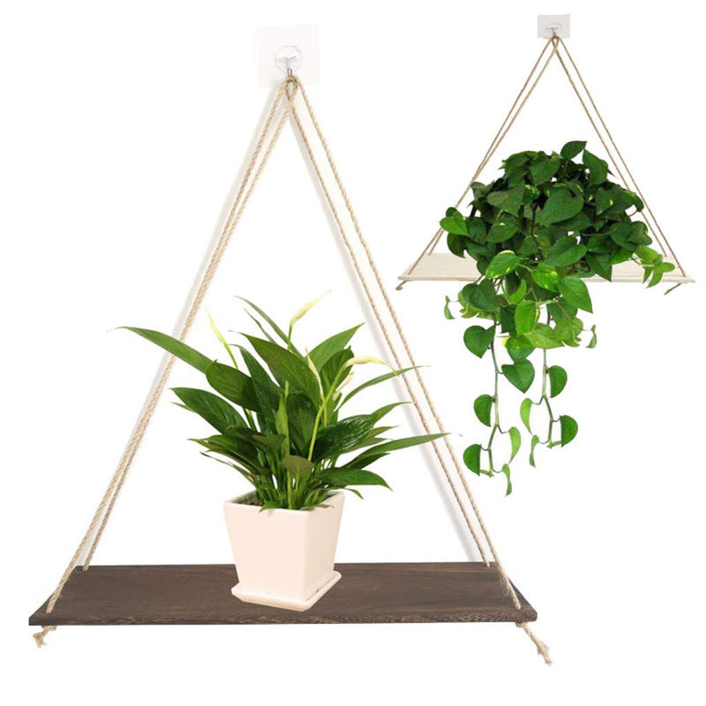 Hanging Shelves for Wall - Rope Wall Shelf with Wooden Board - Floating Shelves for Bedroom Decor & Indoor Plants - Space Saving Home Organization - Perfect for Small Spaces, Bathroom Storage & Living Room Display