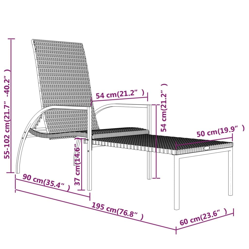 Premium PE Rattan Sun Lounger with Adjustable Backrest & Footrest - Black Outdoor Chaise Lounge with Cream White Cushion - Perfect for Poolside, Patio, Garden Relaxation & Sunbathing