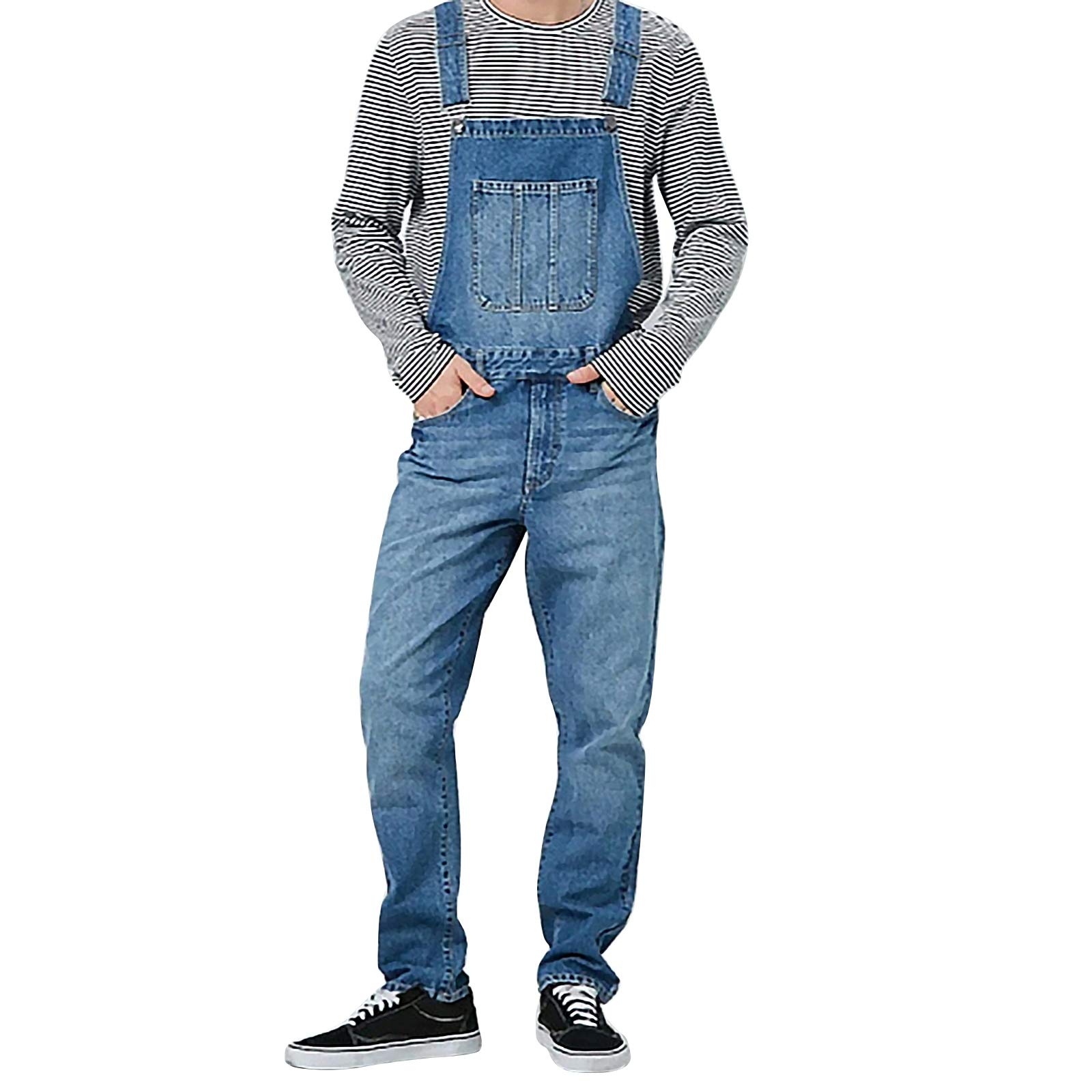 Men's Slim Fit Denim Bib Overalls - Fashionable Workwear Jumpsuit with Pockets | Durable Dungaree Pants for Work, Outdoor Activities & Casual Wear