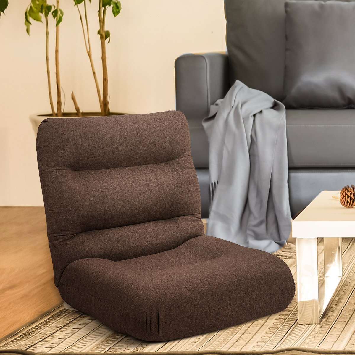 Merax Fabric Folding Sofa Chair - Convertible Floor Chaise Lounge & Gaming Chair for Living Room, Bedroom, or Dorm - Comfortable Brown Recliner for Relaxing, Reading & Video Games