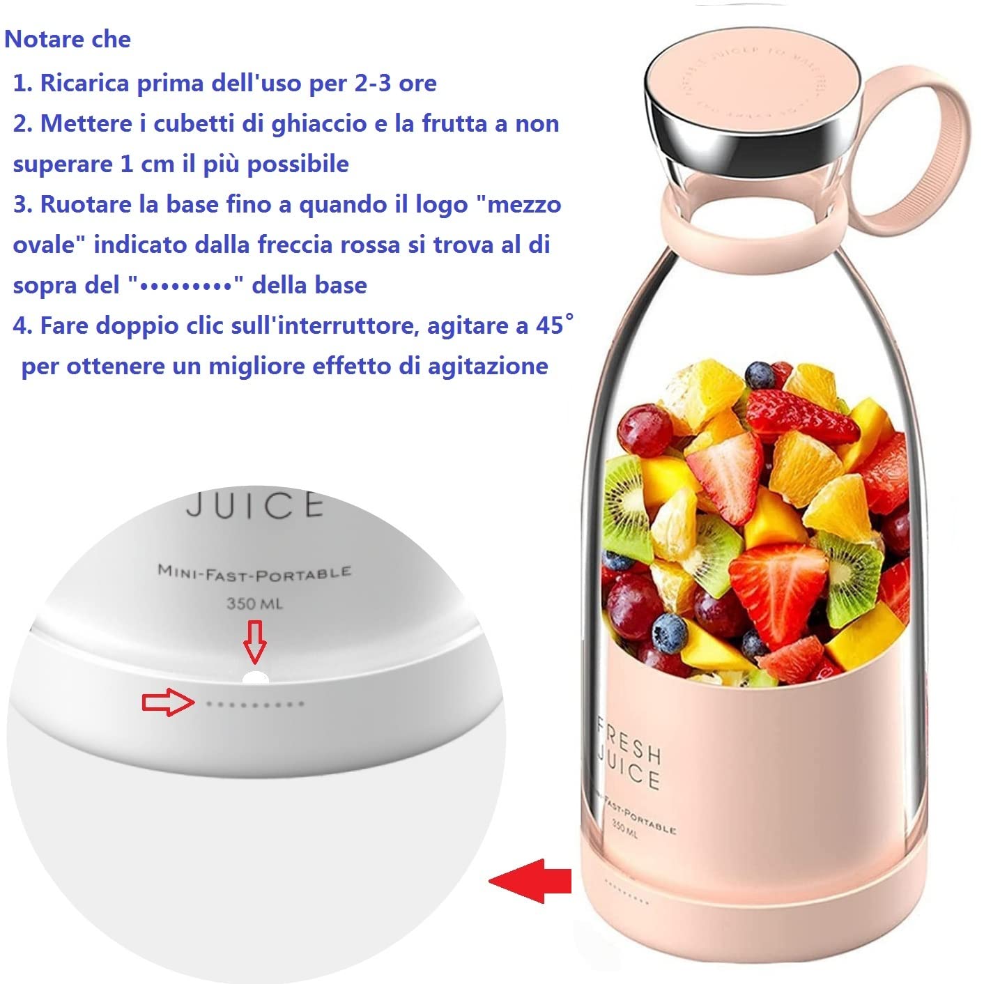 Portable 350ML Blender Bottle - Smoothie Maker for Fresh Juices & Shakes - Gym & Travel Use