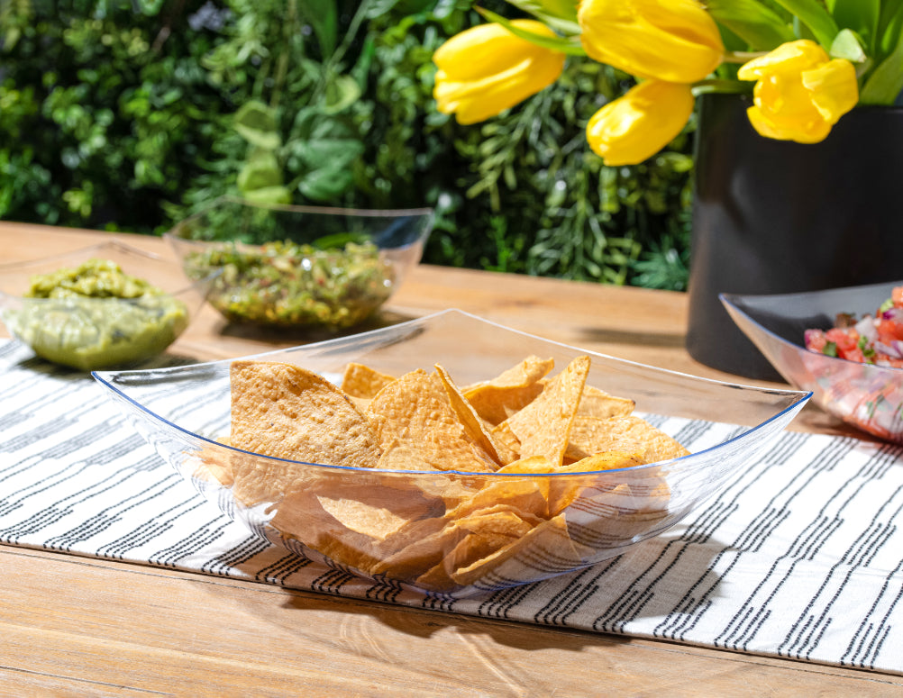 4-Pack Square Fancy Clear Serving Bowls - Elegant Glass Salad Bowls for Parties, Entertaining & Home Decor - Perfect for Fruit, Desserts, Snacks & Table Centerpieces
