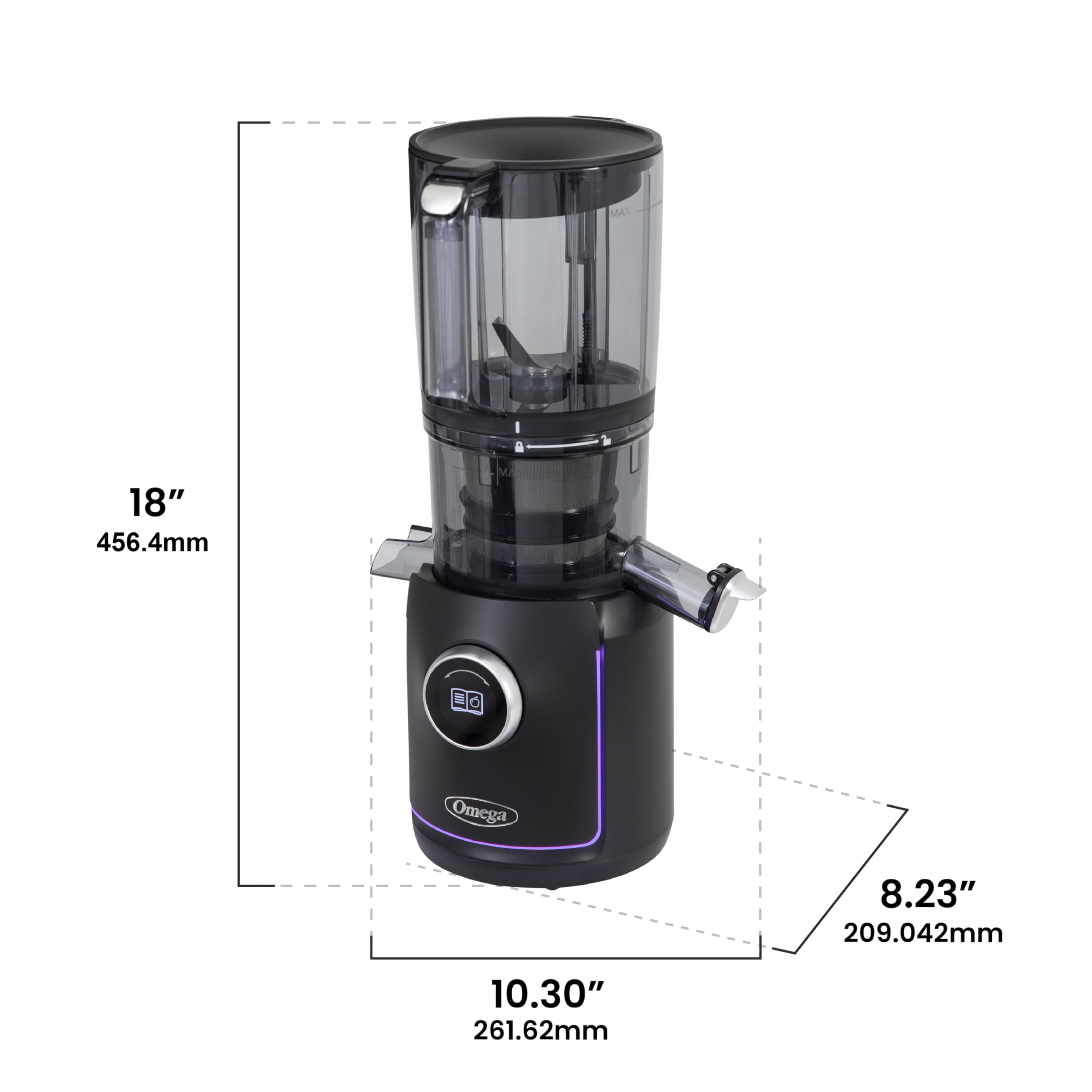 Omega Ultimate Performance Slow Masticating Juicer with Intellidial Technology - Cold Press Fruit & Vegetable Juice Extractor, 64oz Hopper, 4 Juice Glasses, 200W (Black) - Perfect for Healthy Juicing at Home, Detox & Weight Loss