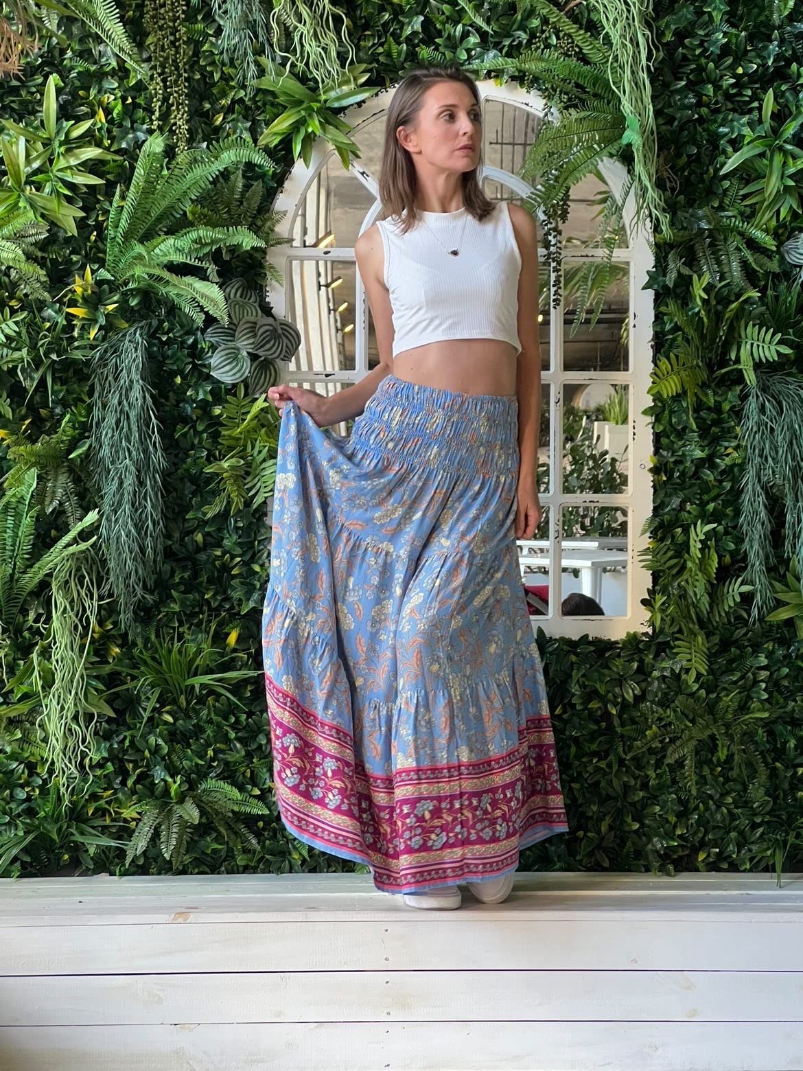 CFLONGE Women's 2025 Bohemian Long Maxi Skirt - Flowy High Waist A-Line Summer Skirt with Pleated Details | Perfect for Beach, Music Festivals & Casual Outfits