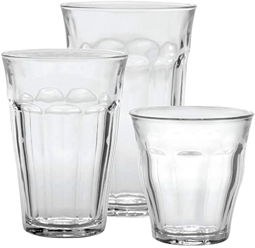 Duralex Le Picardie® Clear Glass Tumbler Set of 4 - 8oz/12oz/16oz Drinking Glasses for Juice, Iced Coffee & Cocktails - Durable French Made Tumblers for Home, Restaurant & Outdoor Use