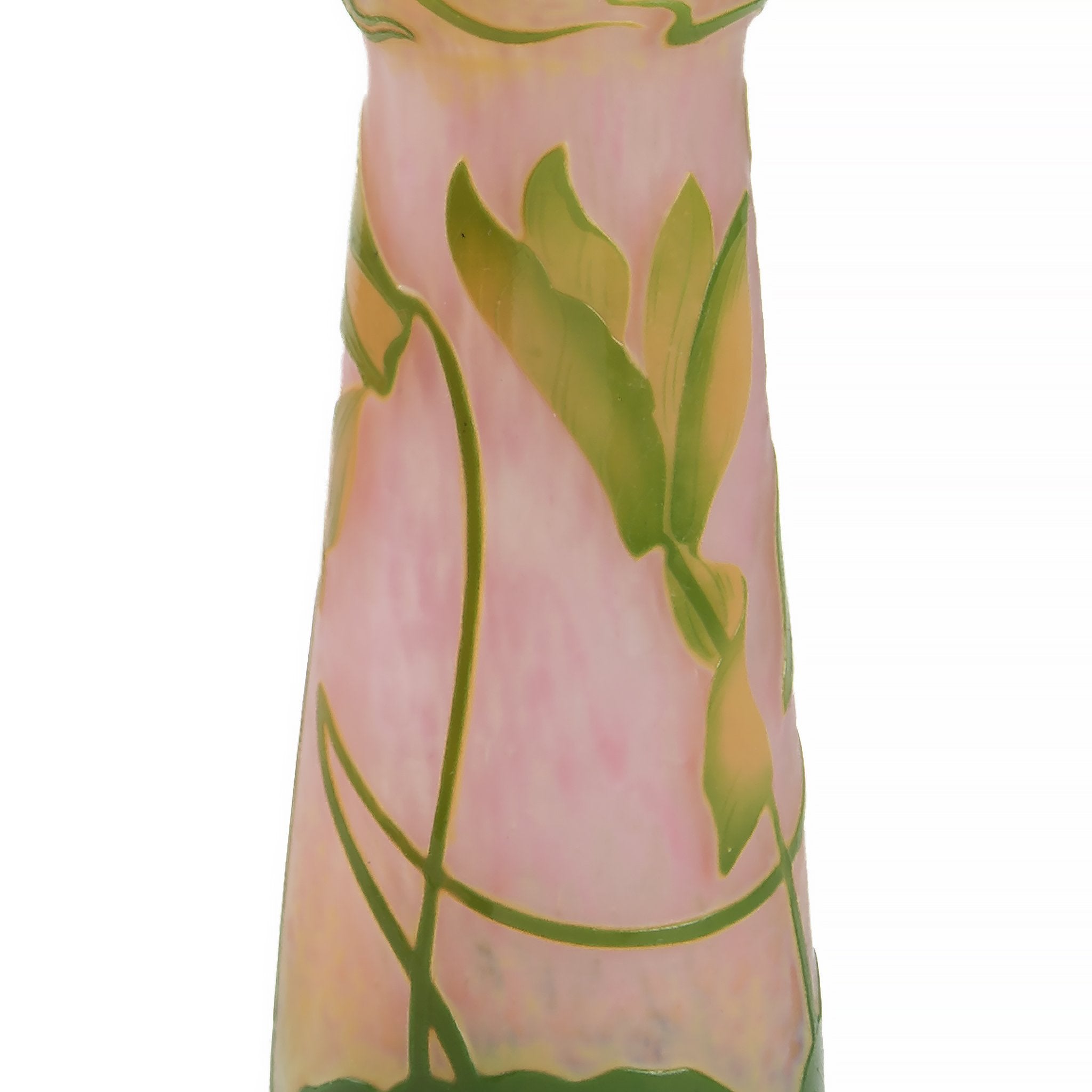 Daum Nancy Enameled & Etched Cyclamen Glass Vase with Handles - Antique French Art Nouveau Floral Decor for Home, Wedding Centerpiece, Gift for Collectors
