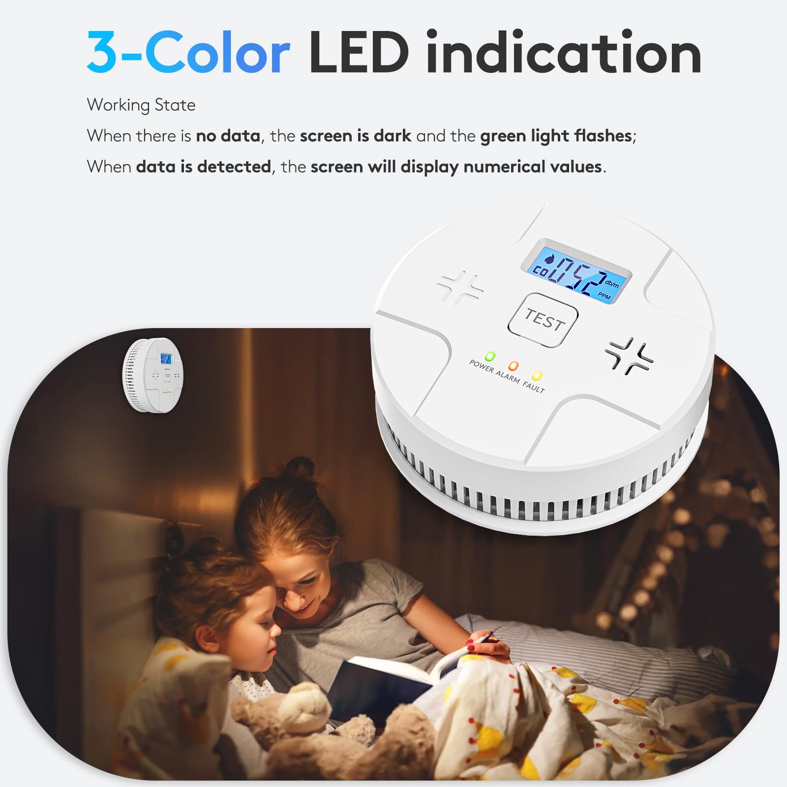 2-in-1 Smoke and Carbon Monoxide Detector Alarm with LCD Display - 85dB Loud Alert, Low Battery Warning & Self-Test Button - Includes 3 AA Batteries - Easy Installation for Home, Apartment, and Office Safety Protection