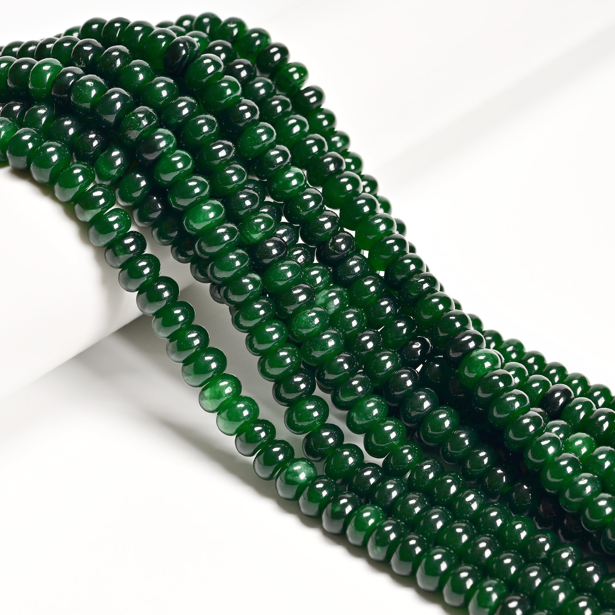 Dark Emerald Green Dyed Jade Smooth Rondelle Beads 5x8mm - 15.5 Inch Strand for Jewelry Making, DIY Bracelets, Necklaces & Craft Projects
