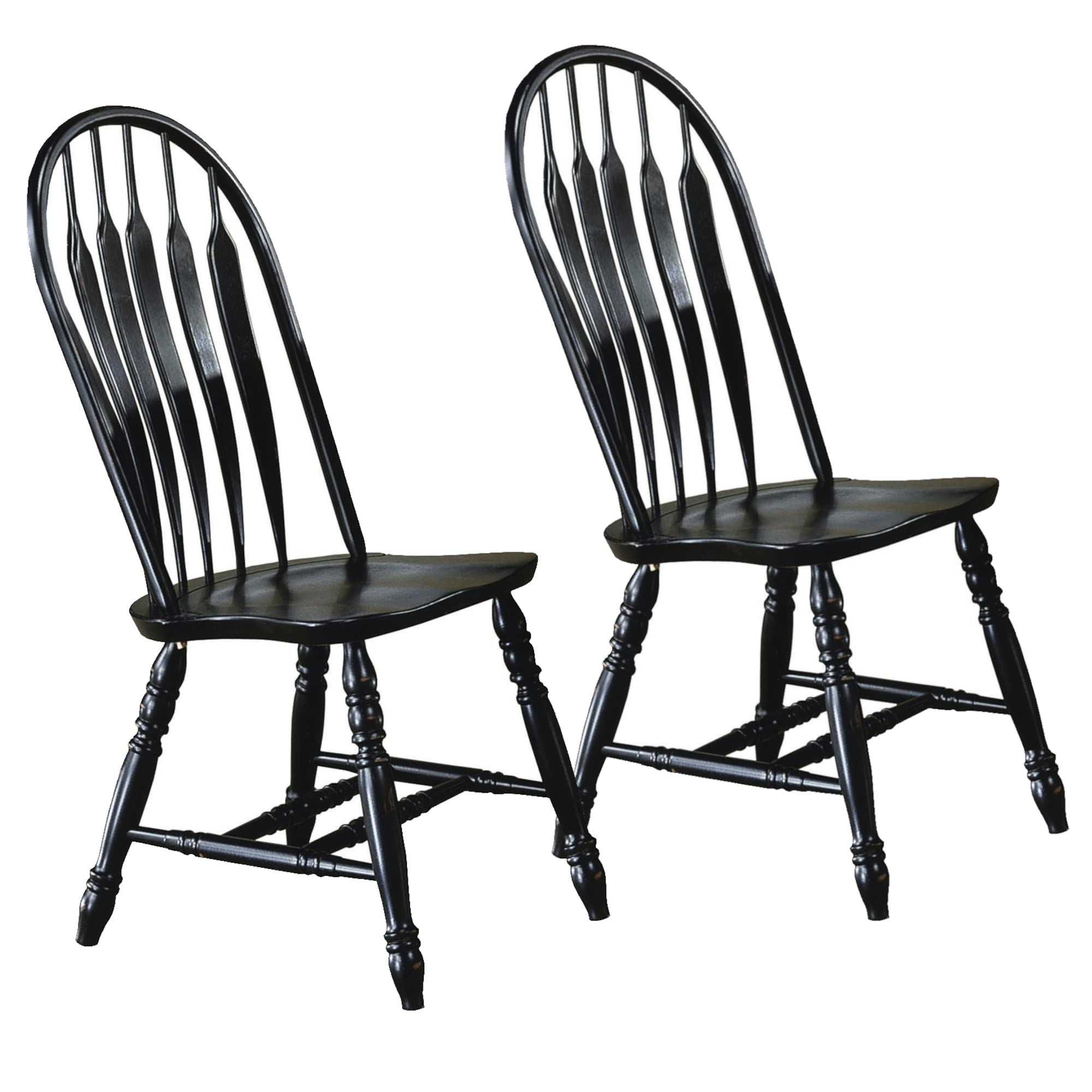 Antique Black Cherry Distressed Solid Wood Windsor Dining Side Chairs - Set of 2 Fully Assembled Comfortable Backrest for Kitchen, Dining Room & Farmhouse Decor
