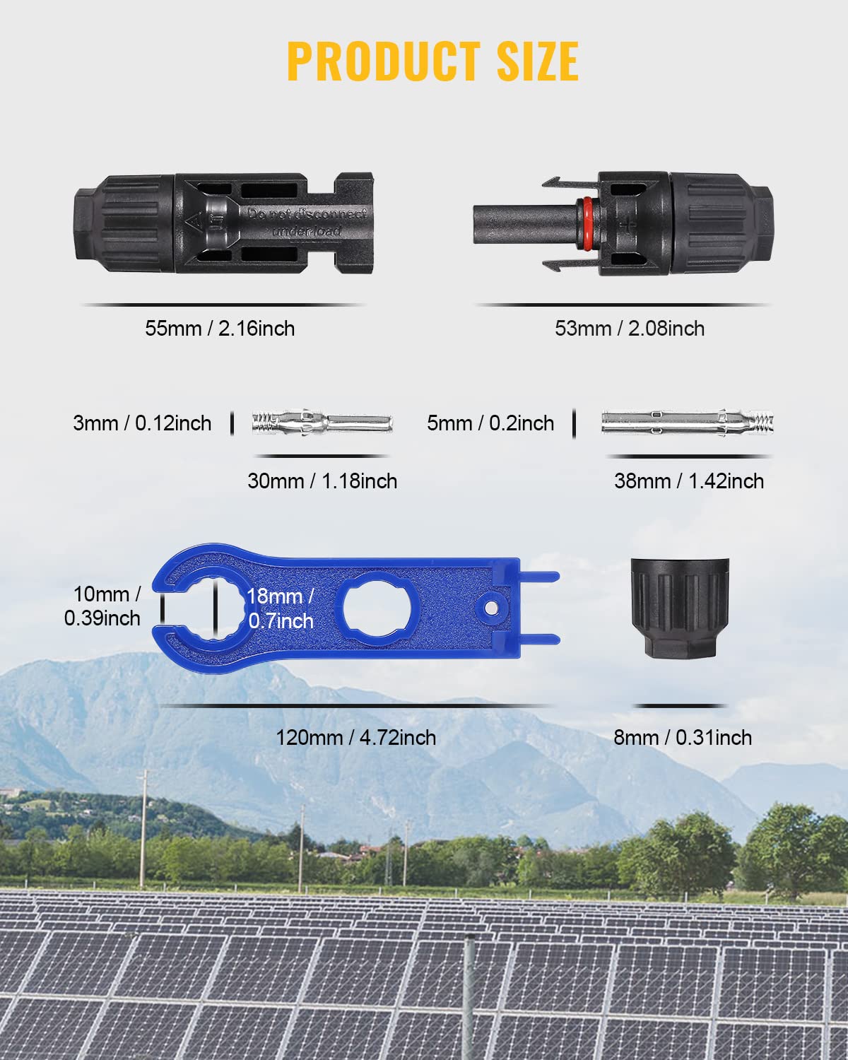 BougeRV 12 PCS Solar Panel Connectors Kit with Spanners - 6 Pairs MC4 Male/Female Connectors (10AWG) for RV, Boat, Off-Grid Solar System Installation