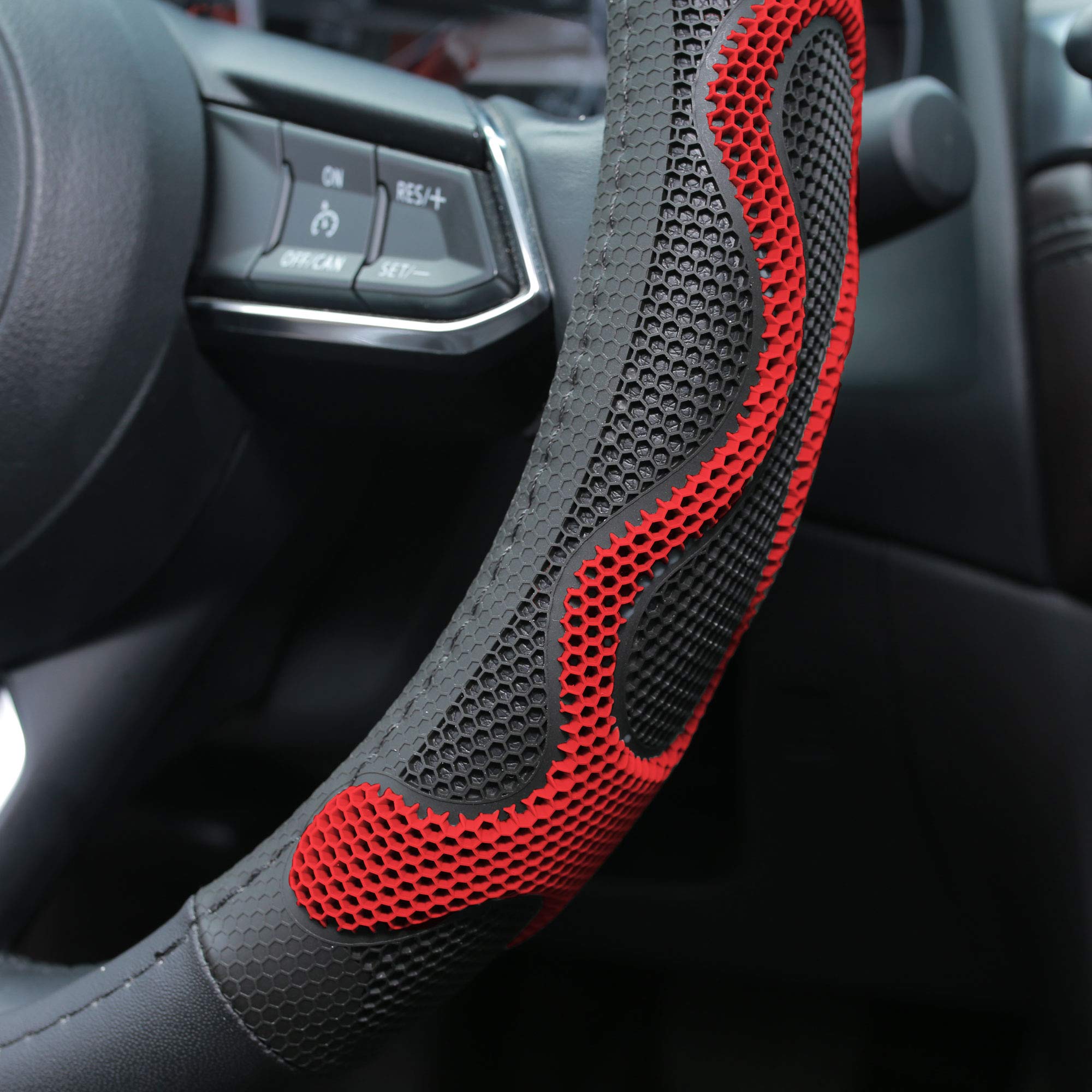 TLH Universal Leather Car Steering Wheel Cover with Silicone Anti-Slip Grip - Red Color for Comfort & Style | Perfect for Daily Commute, Road Trips & Enhanced Driving Experience