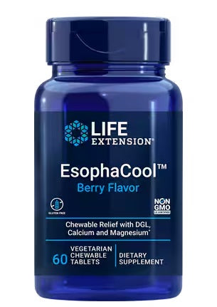EsophaCool Berry Flavor 60 Vegetarian Chewable Tablets - Soothes Heartburn & Acid Reflux for Active Lifestyles